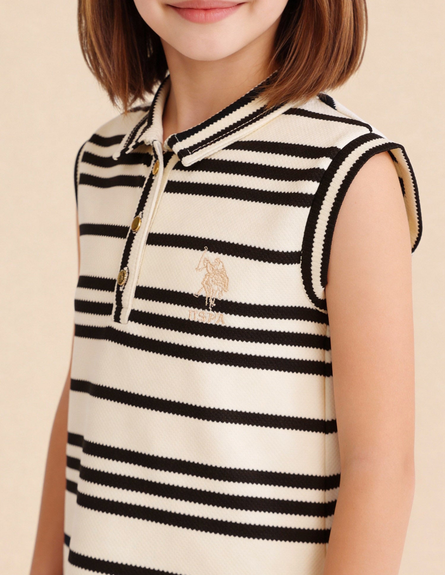 Girls Horizontal Striped Patterned Knit Dress White - U.S. Polo Assn. India | Large