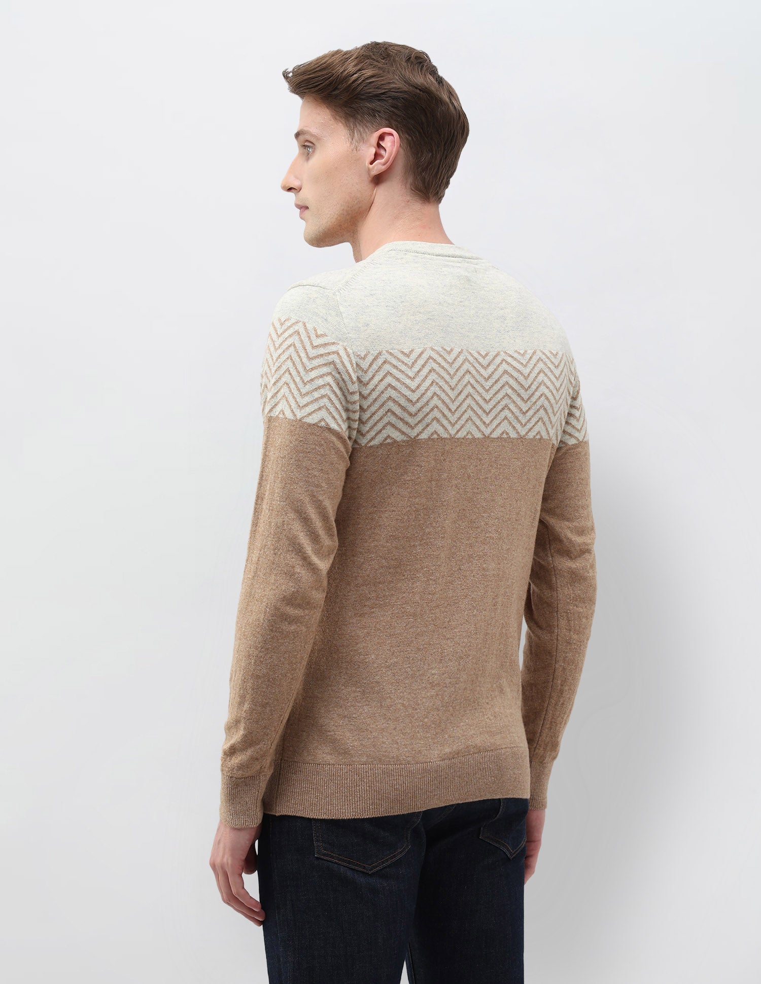 Chevron Patterned Knit Sweater Light Brown - U.S. POLO ASSN. | Large