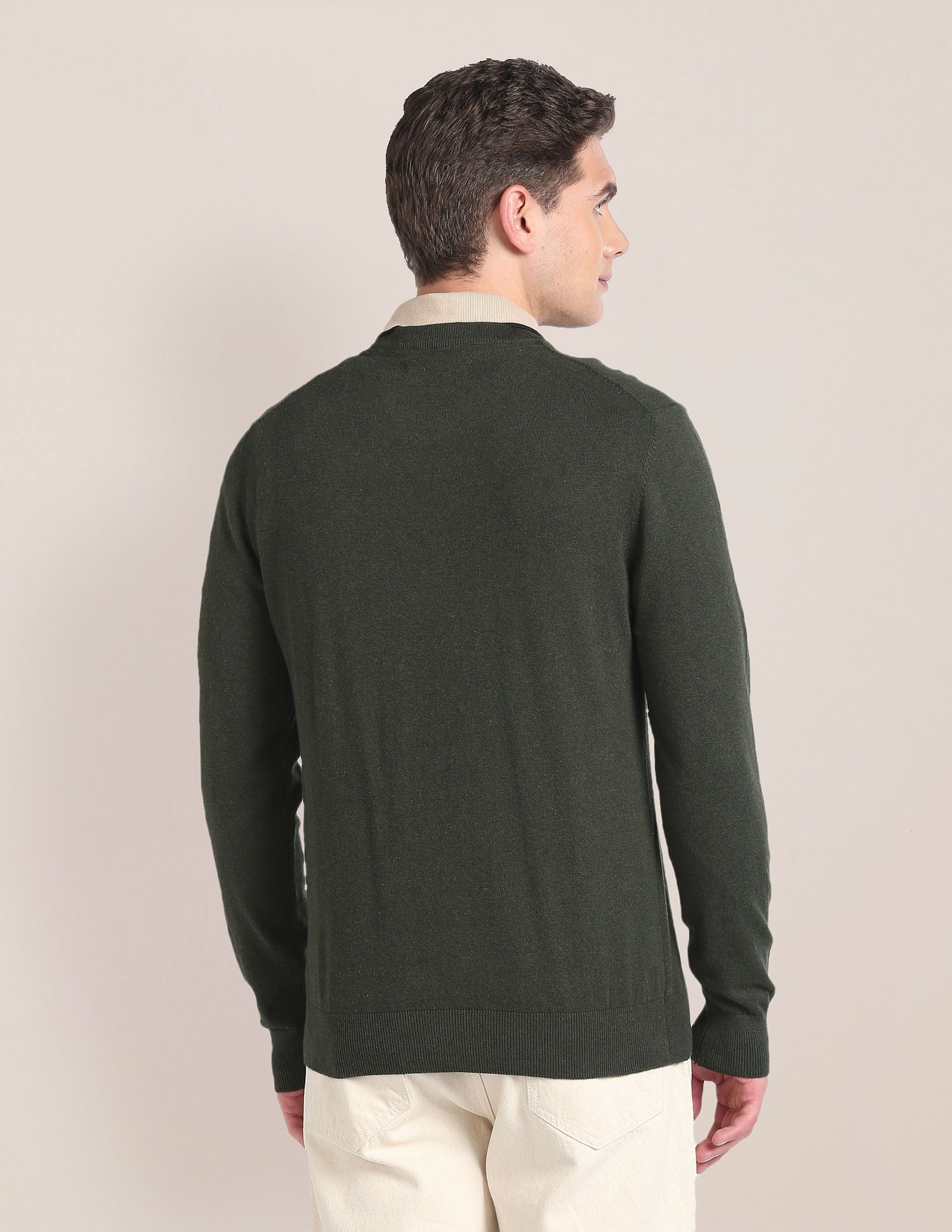 Crew Neck Heathered Sweater Olive - U.S. POLO ASSN. | Large