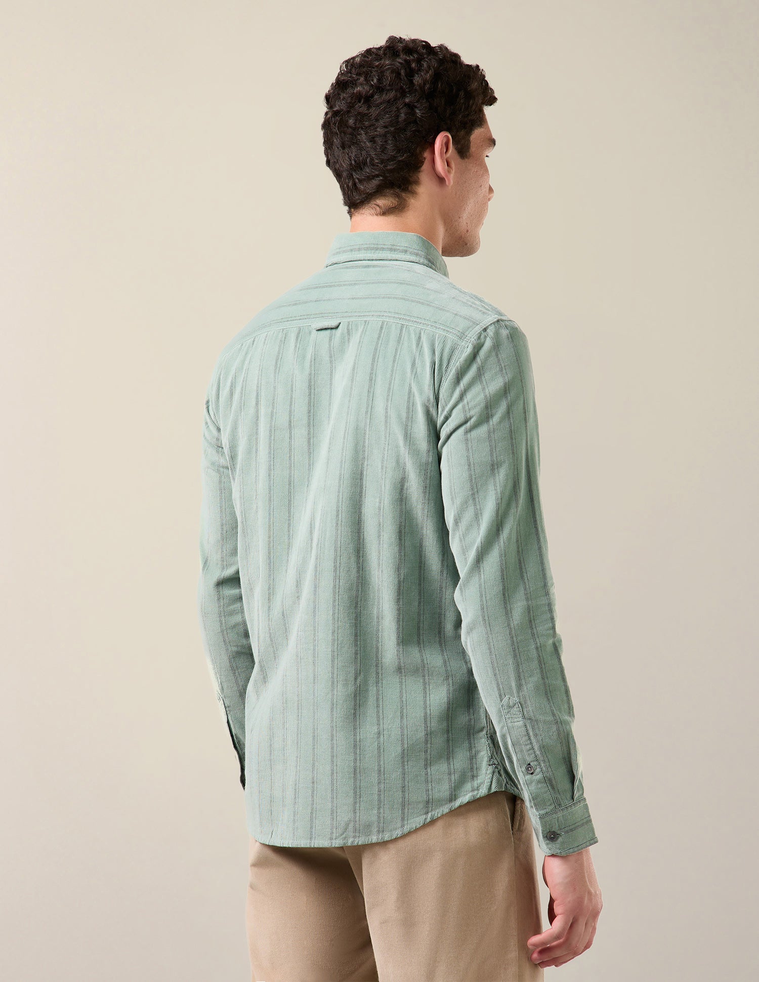 Vertical Striped Corduroy Shirt Light Green - U.S. Polo Assn. India | Large