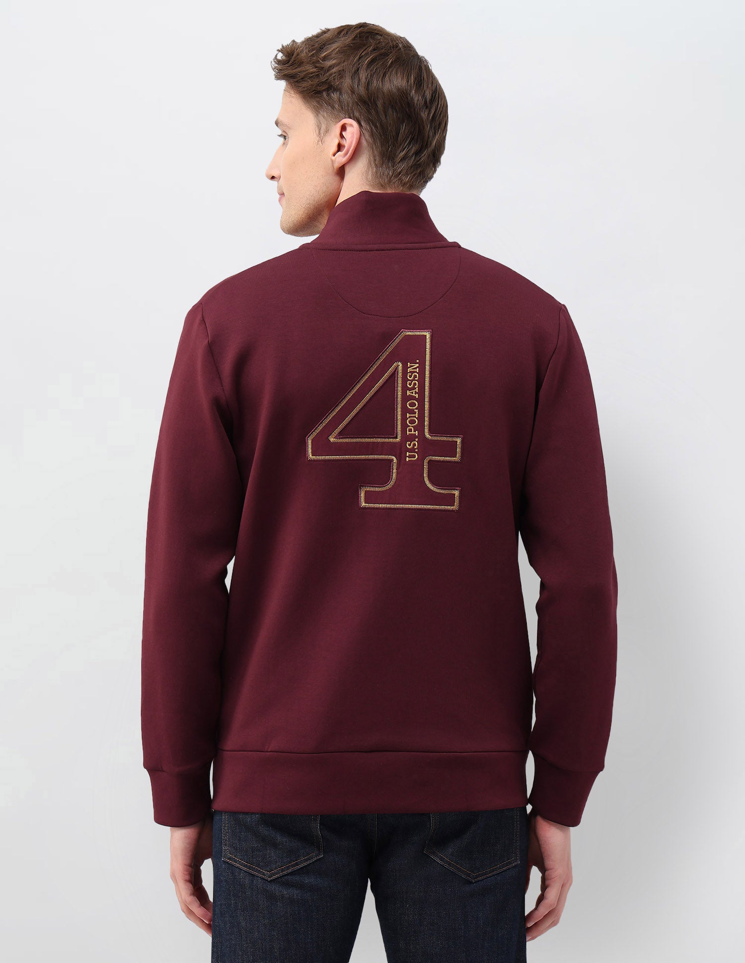 Numeric Brand Embroidered Zipper Sweatshirt Maroon - U.S. POLO ASSN. | Large