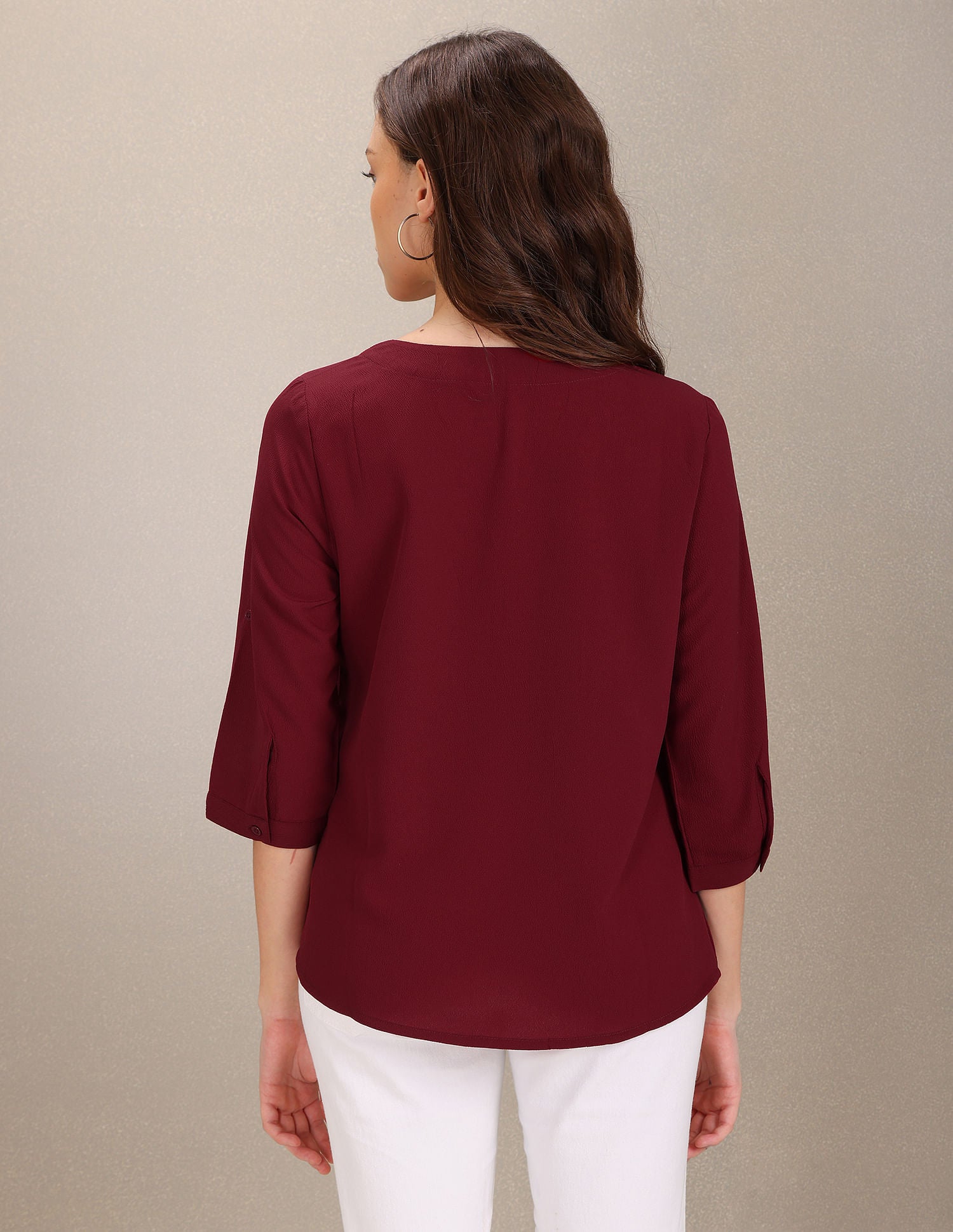 Three Quarter Sleeve Solid Top Maroon - U.S. Polo Assn. India | Large