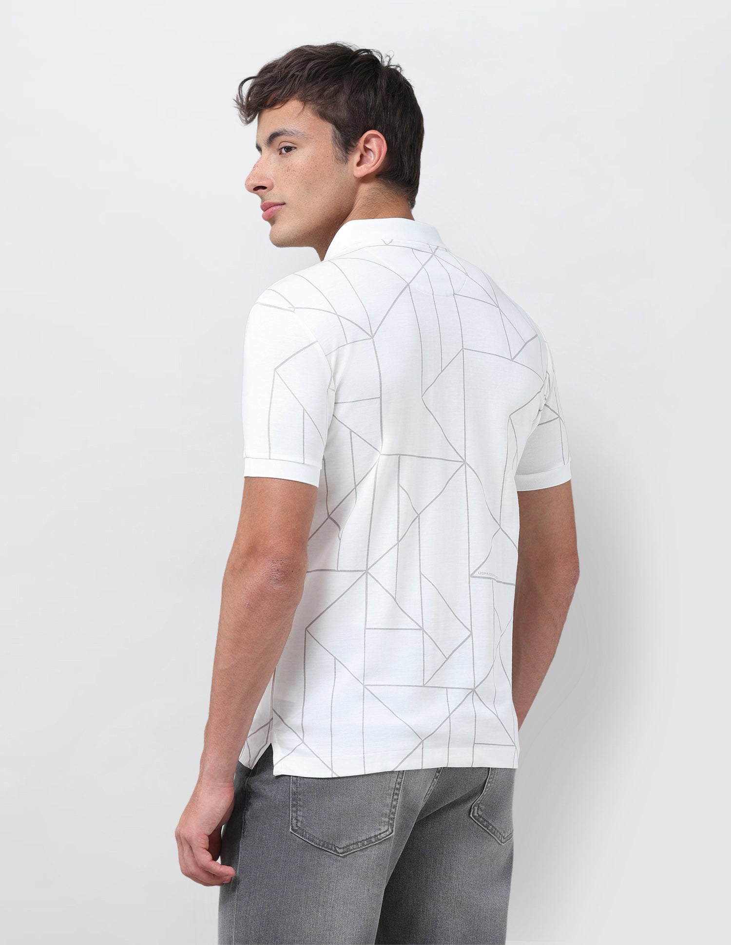 Geometric Printed Slim Fit Polo Shirt White - U.S. Polo Assn. India | Large