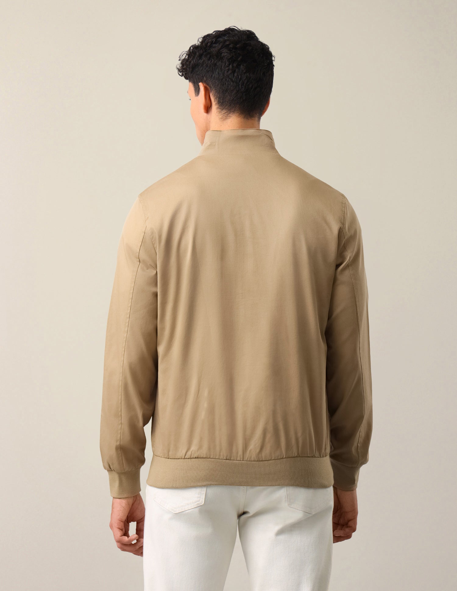 Solid Regular Fit Bomber Jacket Khaki - U.S. Polo Assn. India | Large