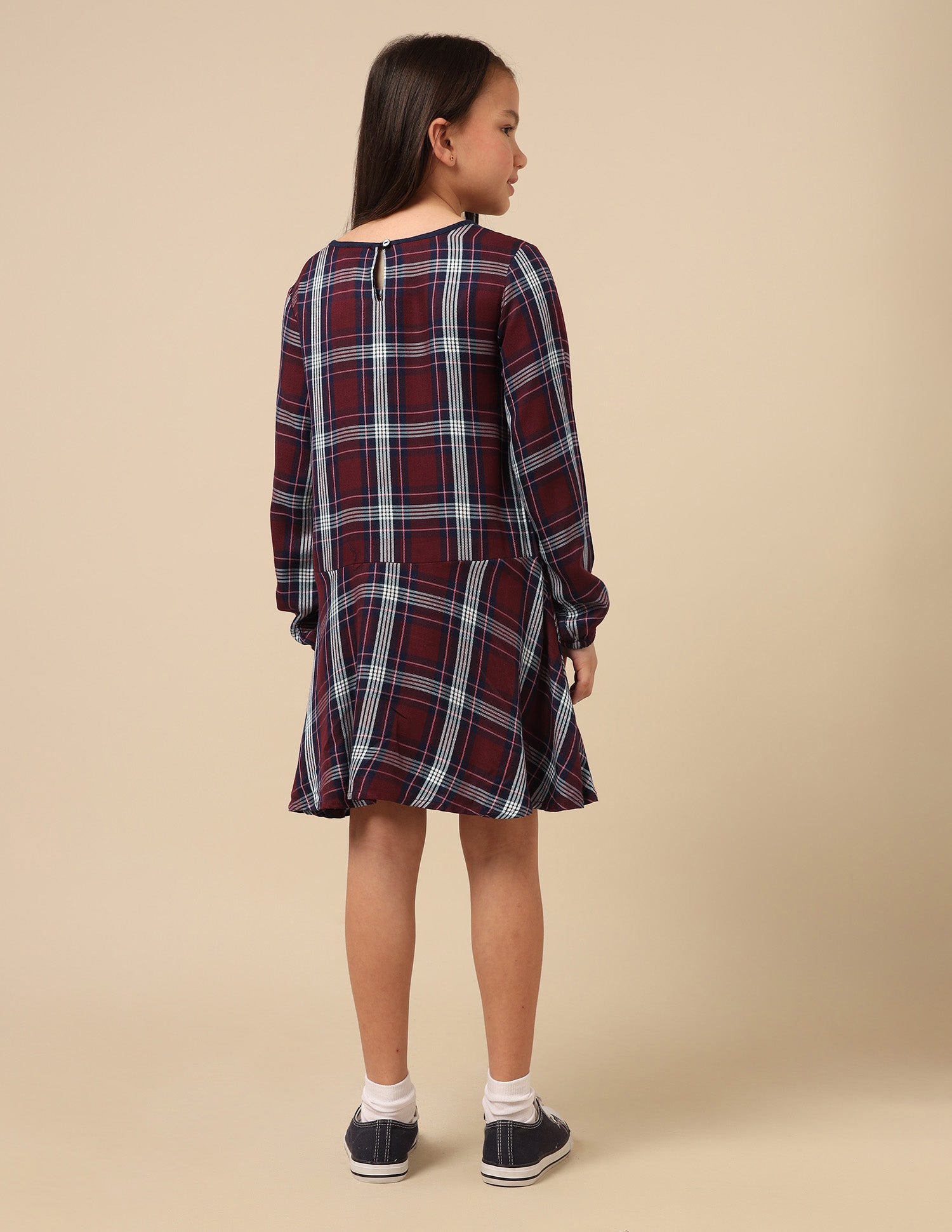 Girls Checked A-Line Dress Burgundy - U.S. POLO ASSN. | Large