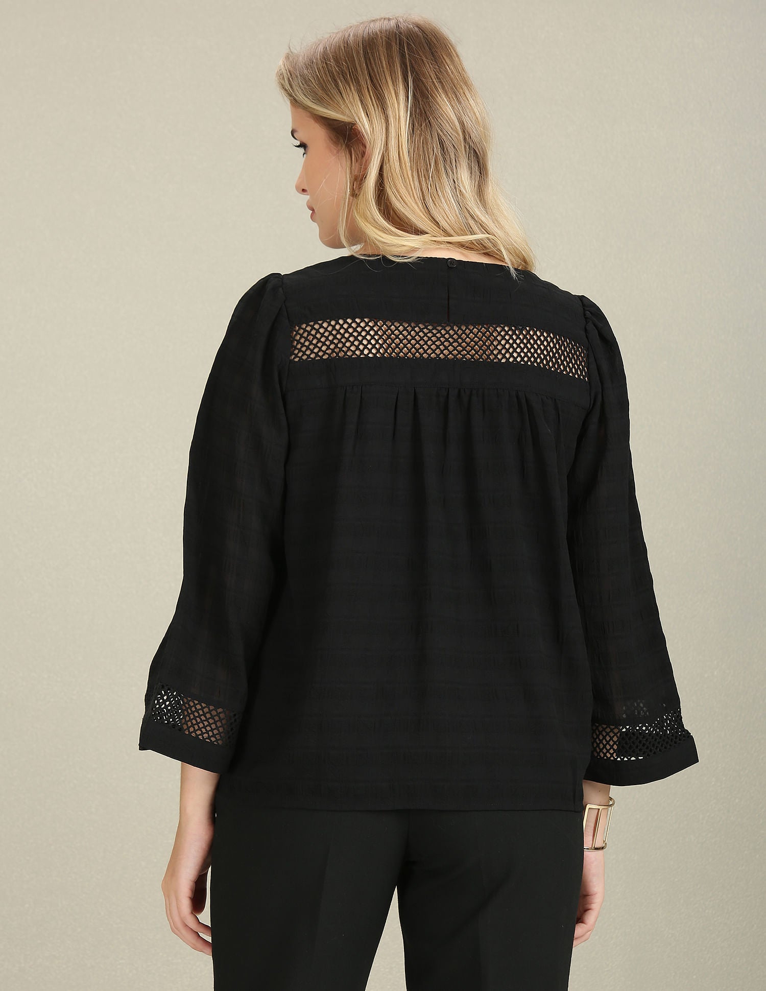 Lace Detail Long Sleeve Top Black - U.S. Polo Assn. India | Large