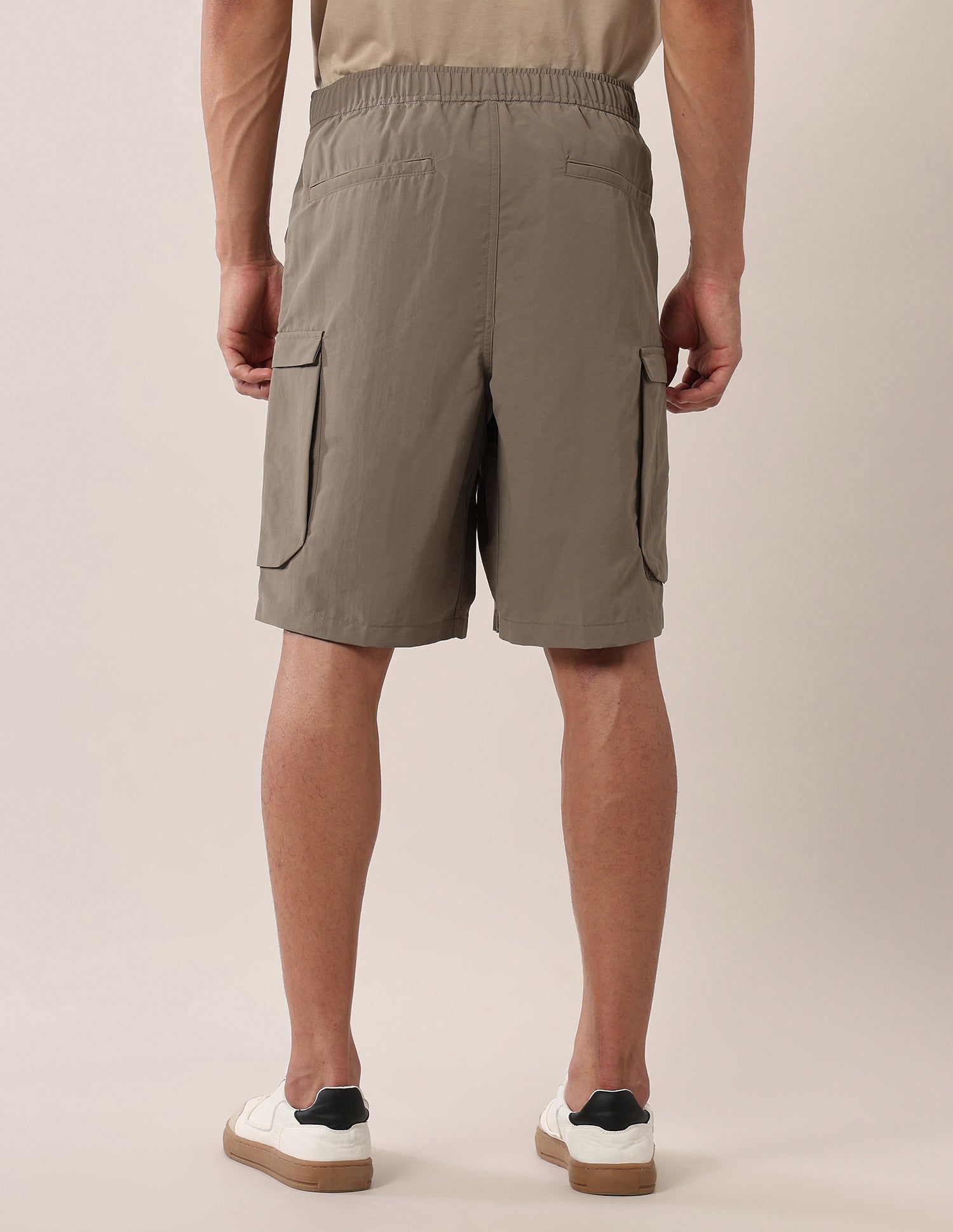 Solid Regular Fit Cargo Shorts Khaki - U.S. Polo Assn. India | Large