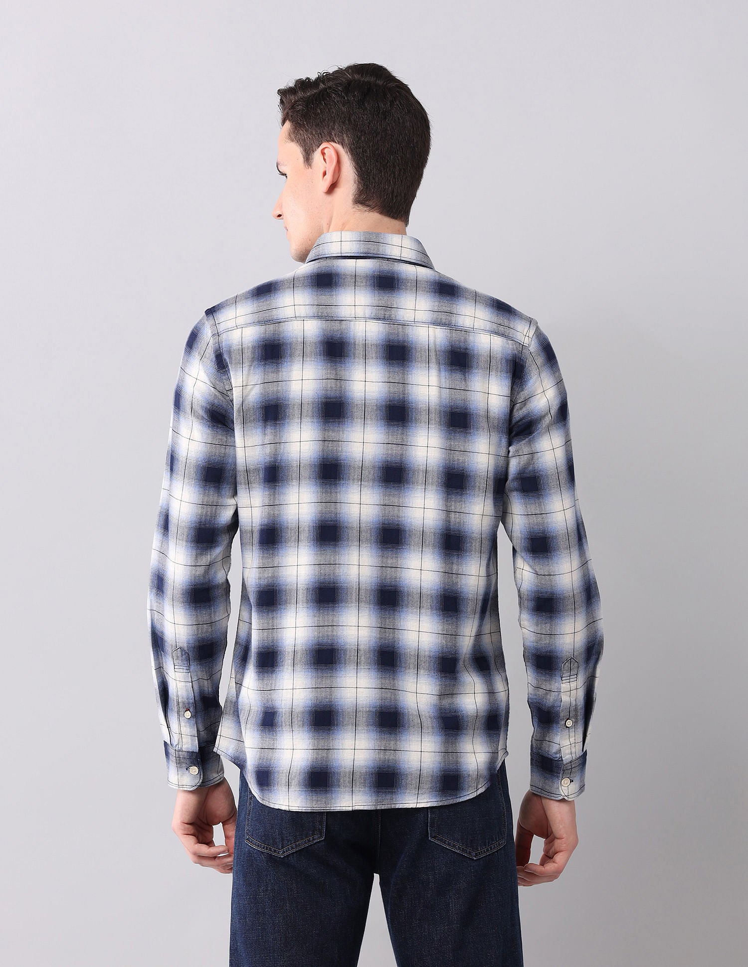 Tartan Checked Herringbone Shirt Blue - U.S. POLO ASSN. | Large