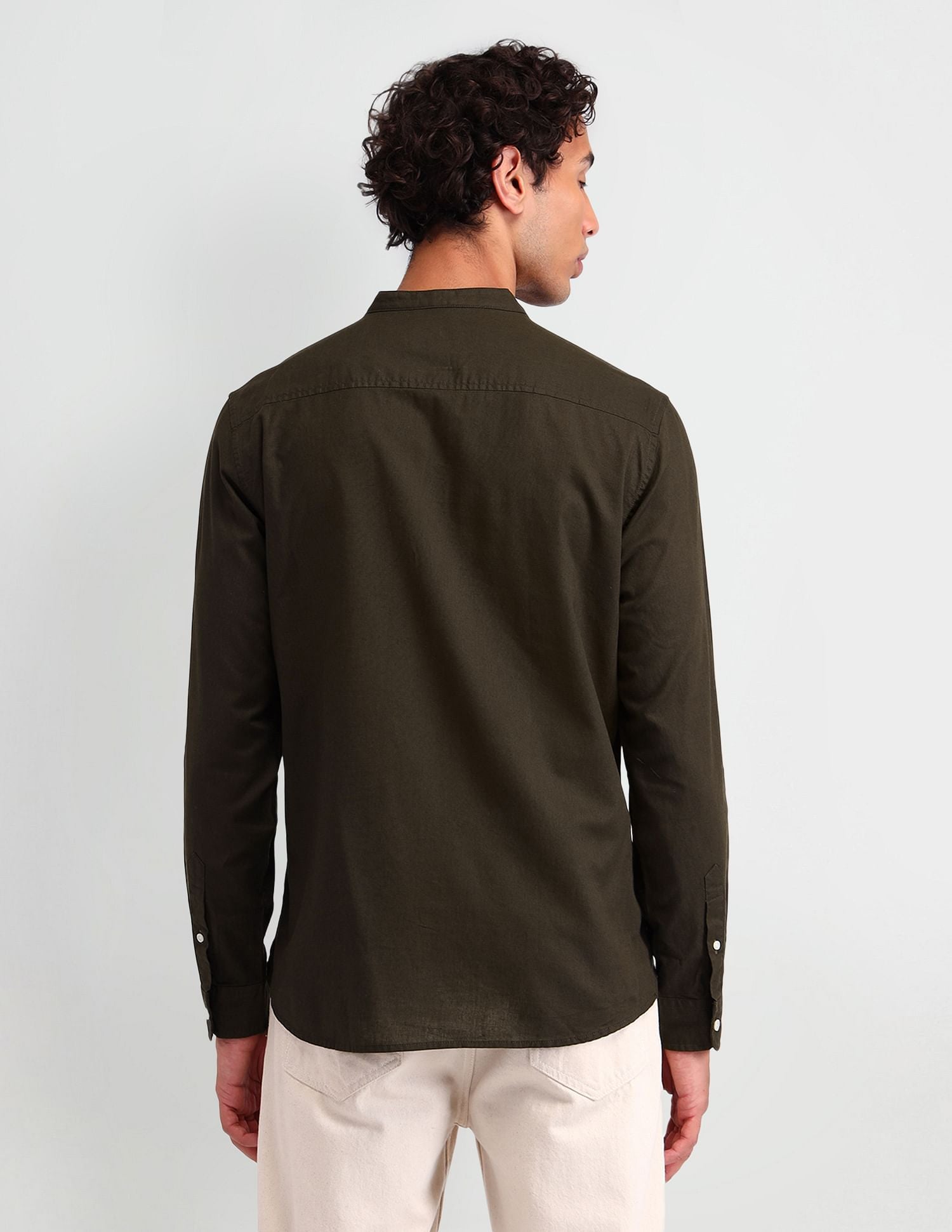 Manhattan Slim Fit Solid Shirt Olive - U.S. Polo Assn. India | Large