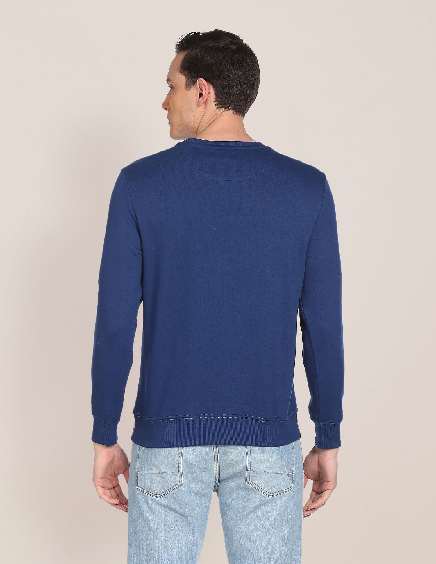 Colour Block Crew Neck Sweatshirt Navy and Olive - U.S. Polo Assn. India | Large