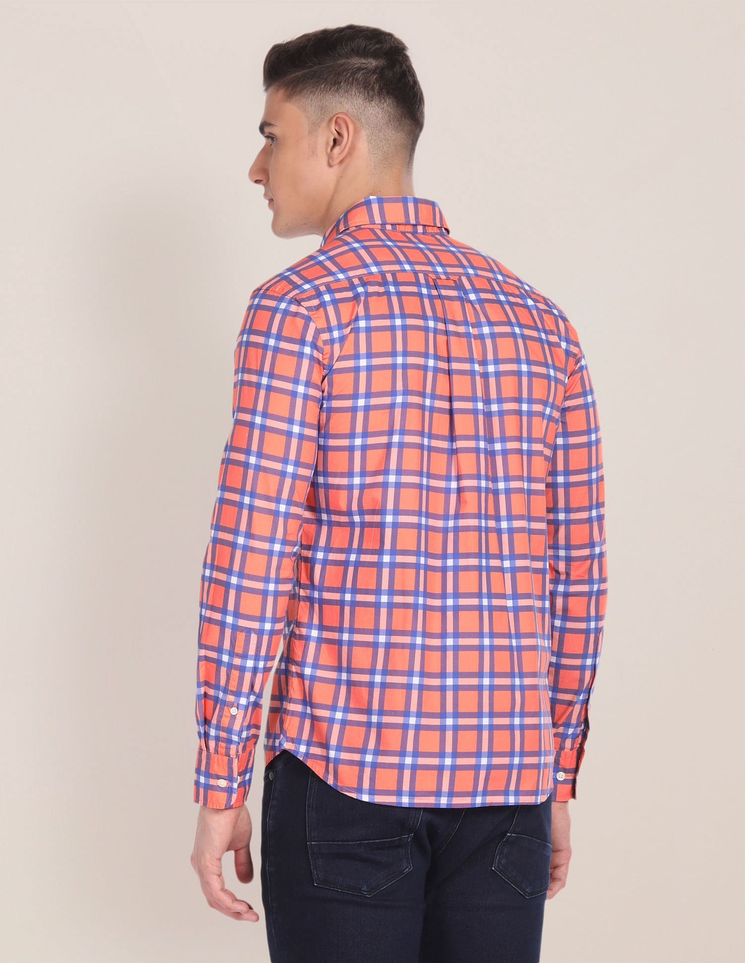 Tartan Check Cotton Shirt Orange - U.S. POLO ASSN. | Large