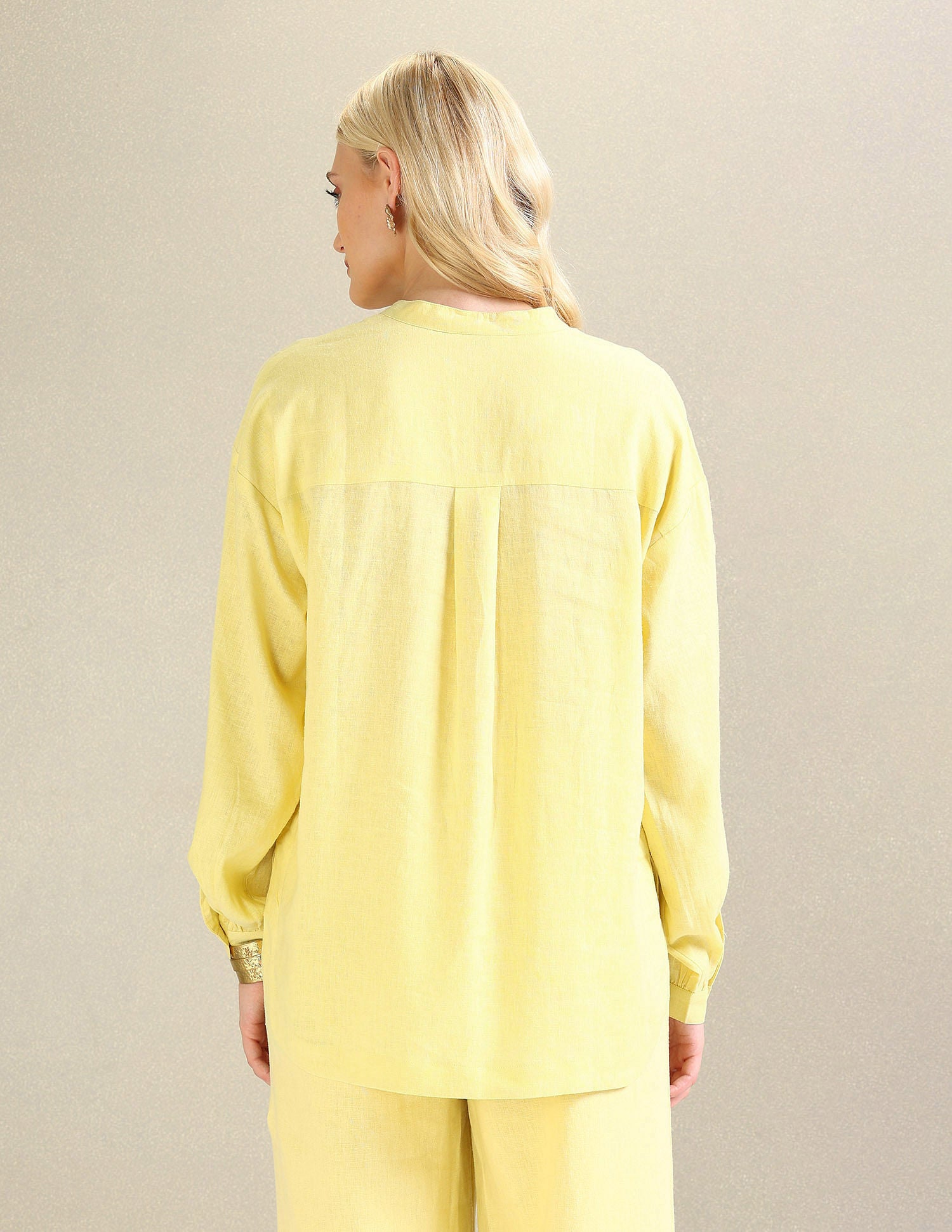 Mandarin Collar Viscose Linen Shirt Yellow - U.S. POLO ASSN. | Large