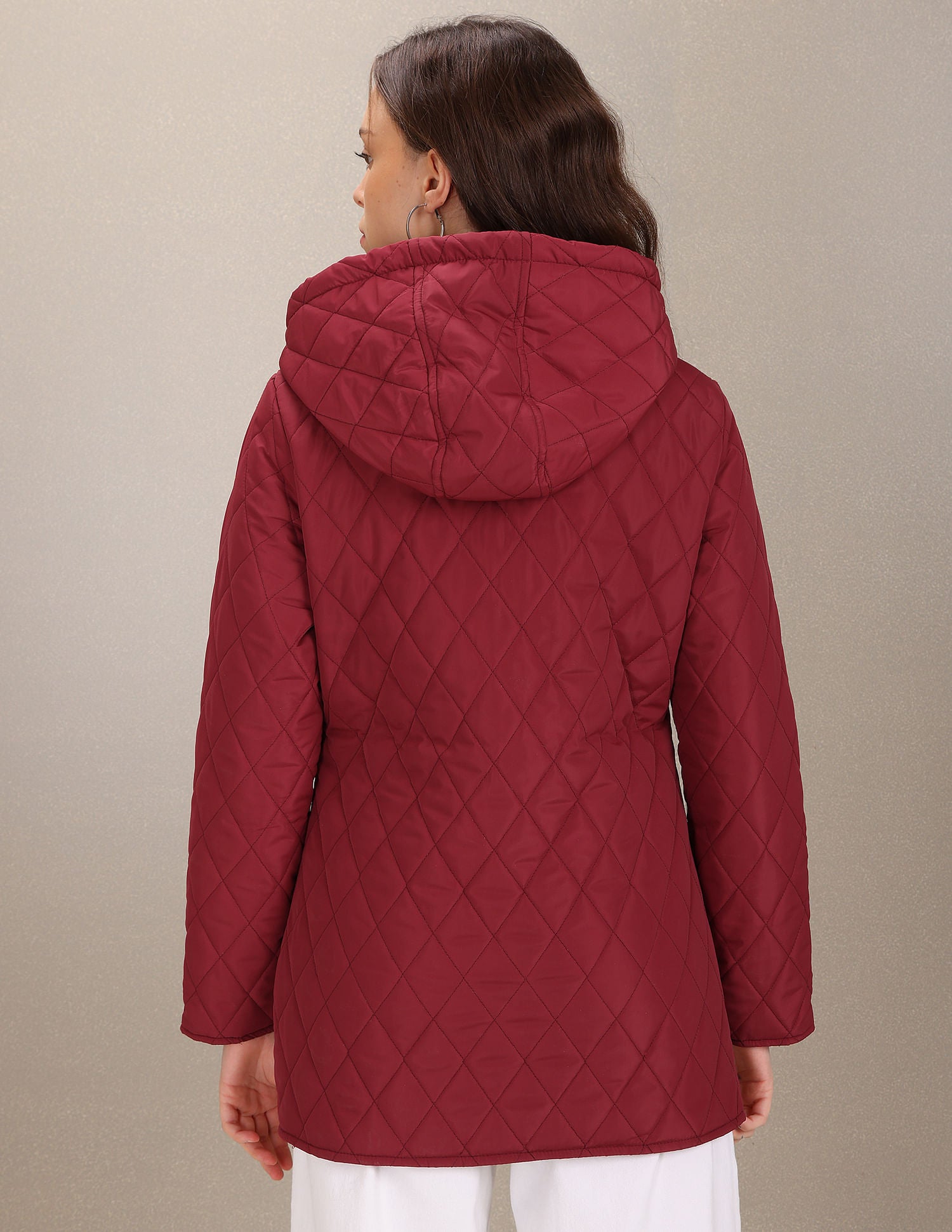 Hooded Solid Padded Longline Jacket Wine - U.S. POLO ASSN. | Large