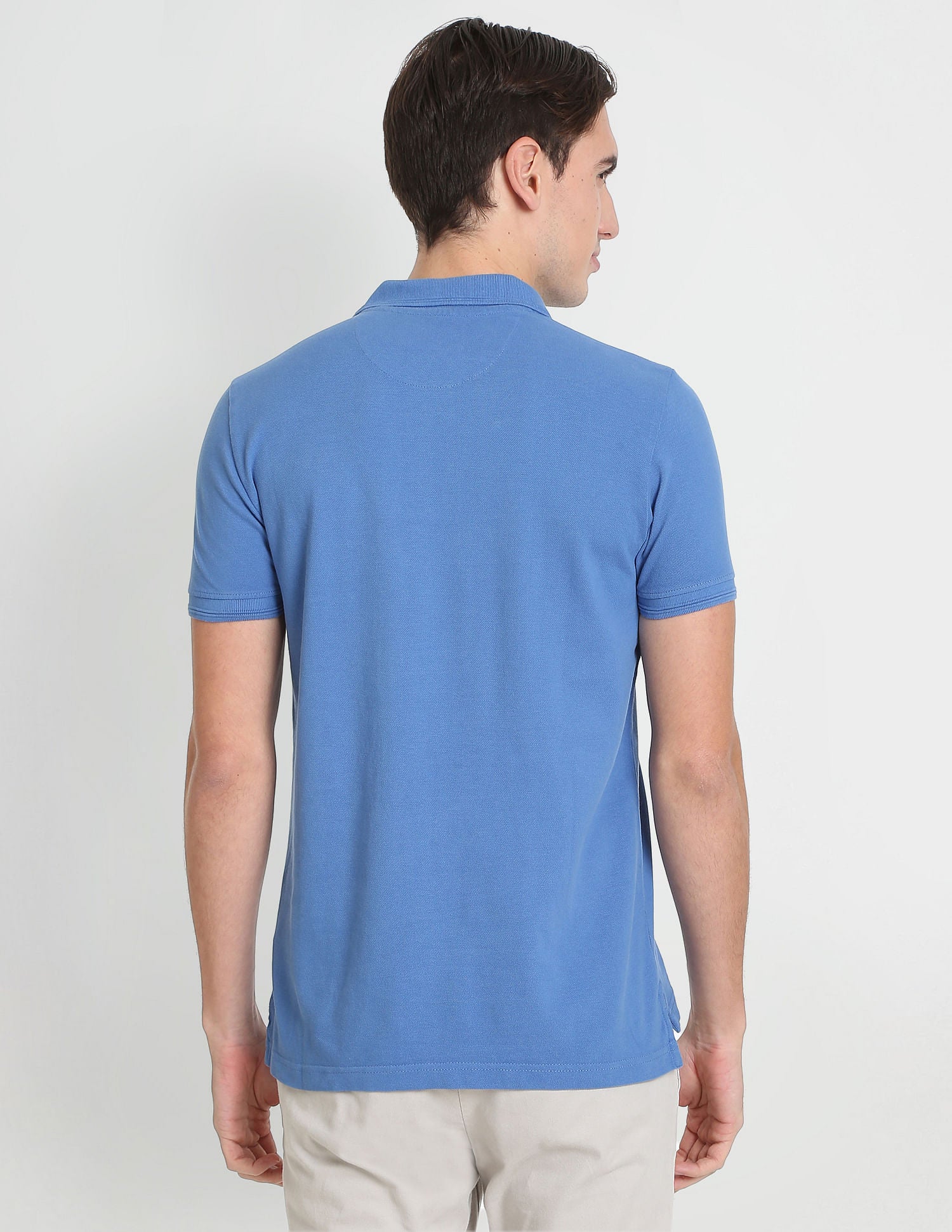 Ribbed Collar Pique Polo Shirt Blue - U.S. Polo Assn. India | Large