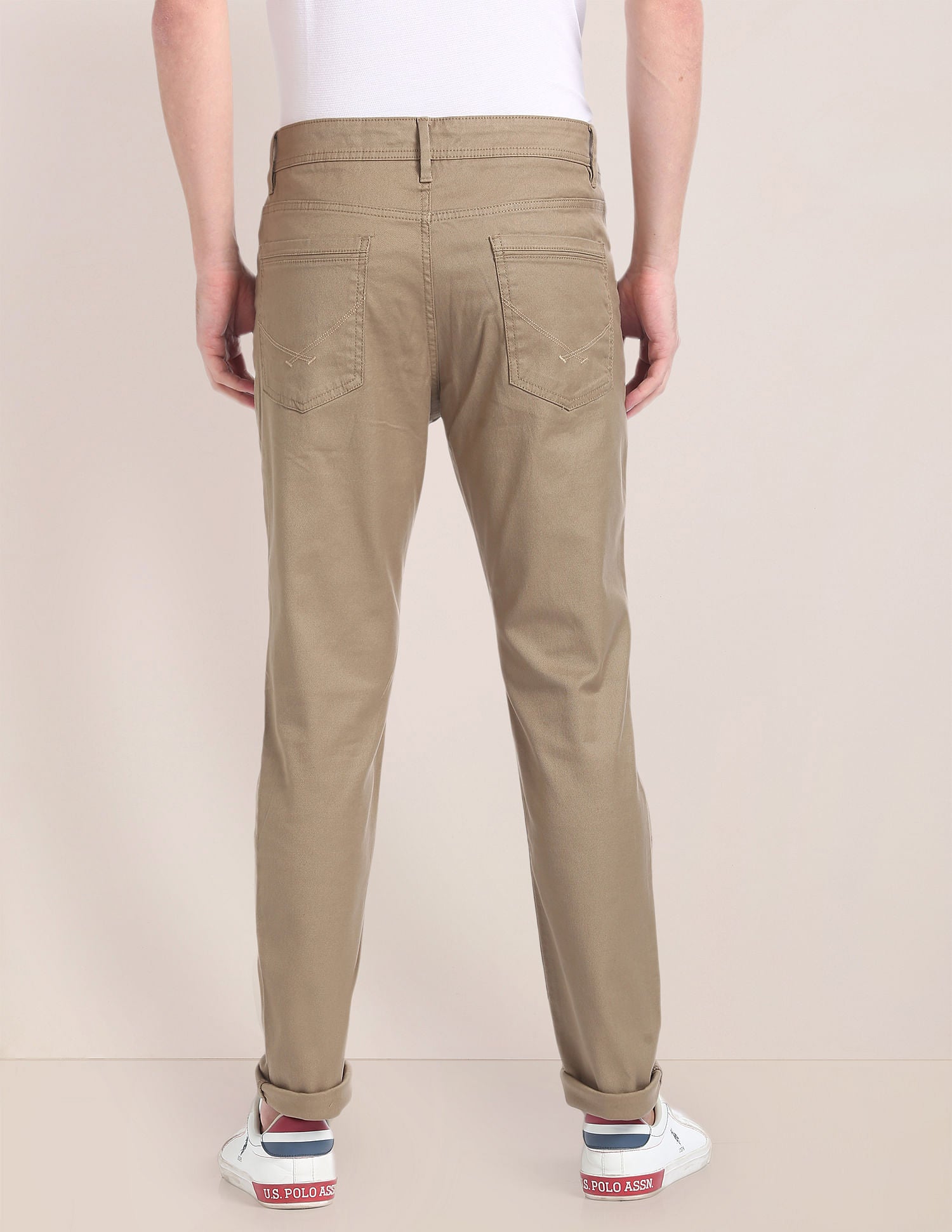 Brandon Slim Tapered Fit Twill Chinos Khaki - U.S. Polo Assn. India | Large