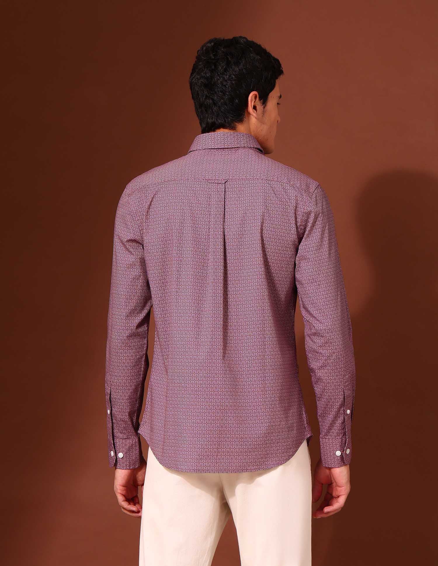 Floral Printed Tailored Fit Shirt Dark Pink - U.S. Polo Assn. India | Large