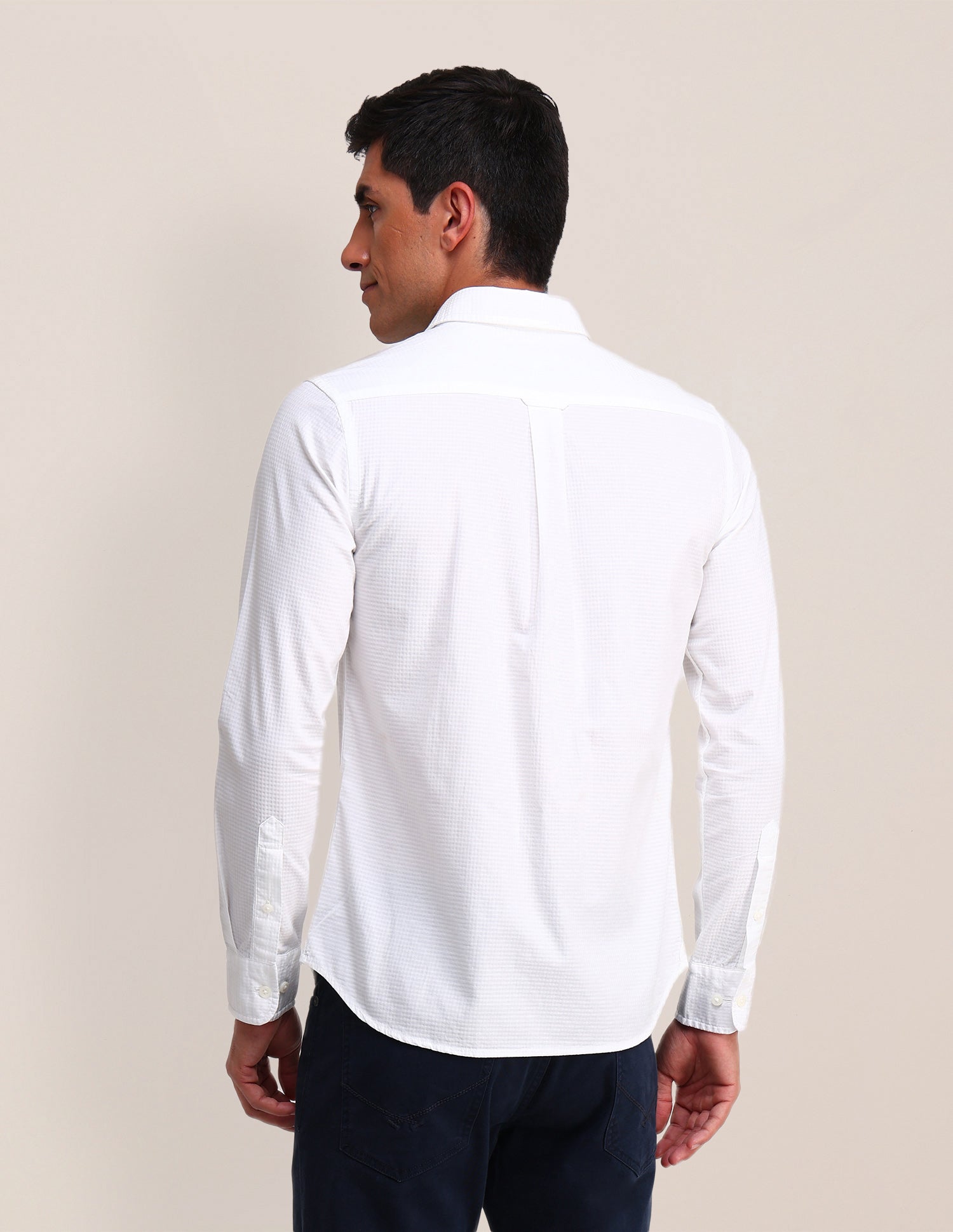 Solid Pattern Dobby Shirt White - U.S. Polo Assn. India | Large