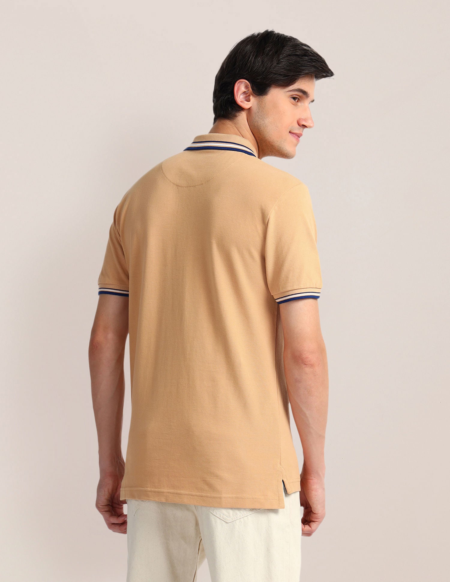 Tipped Collar Slim Polo Shirt Beige - U.S. Polo Assn. India | Large