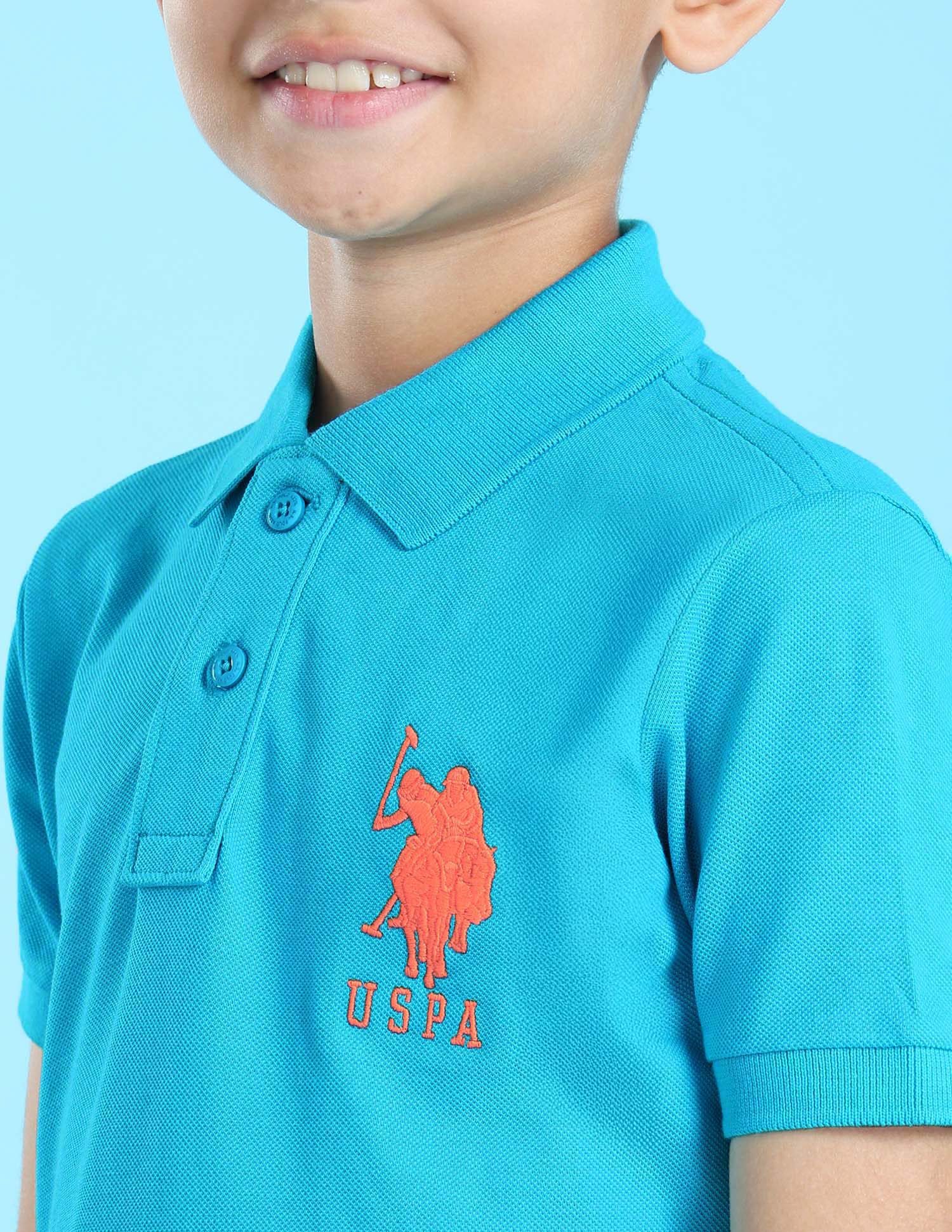 Ribbed Collar Pique Polo Shirt Turquoise - U.S. POLO ASSN. | Large