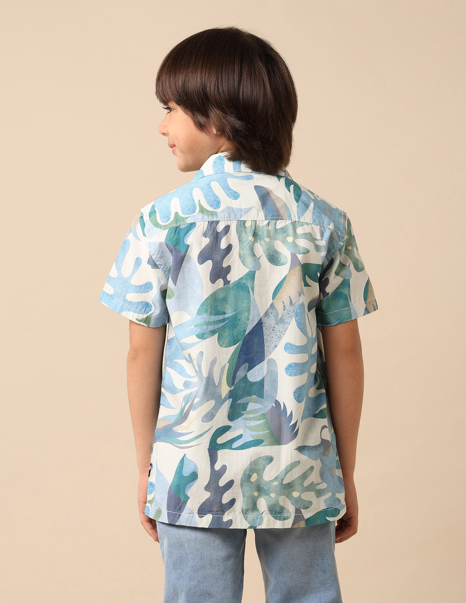Boys Tropical Printed Pure Cotton Shirt Blue - U.S. POLO ASSN. | Large