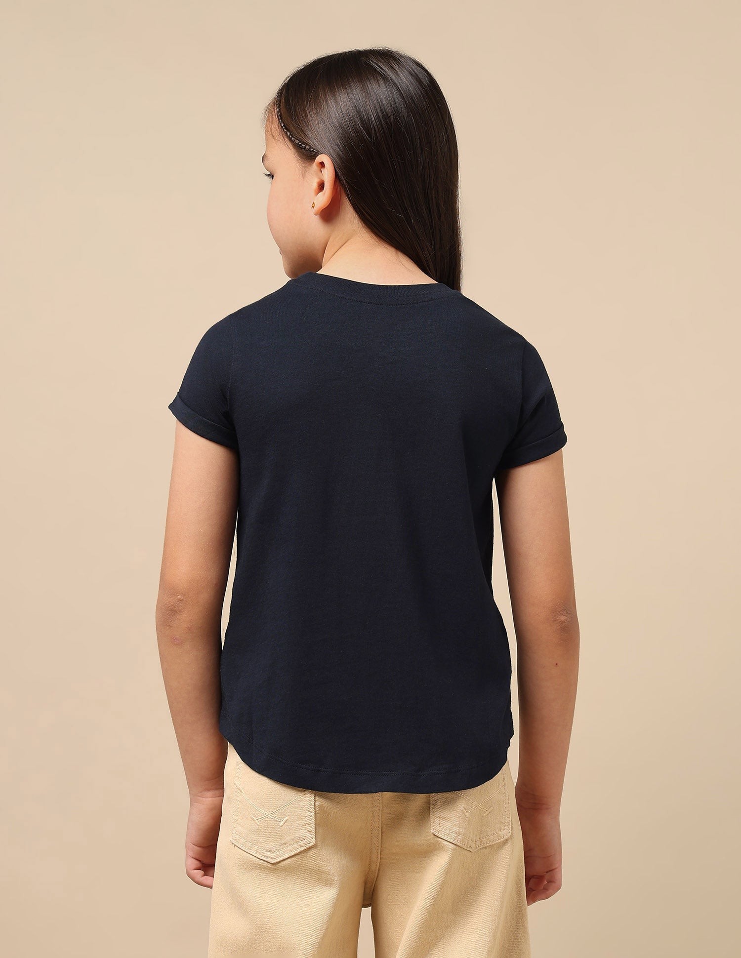 Girls Brand Print Cotton T-Shirt Navy - U.S. Polo Assn. India | Large