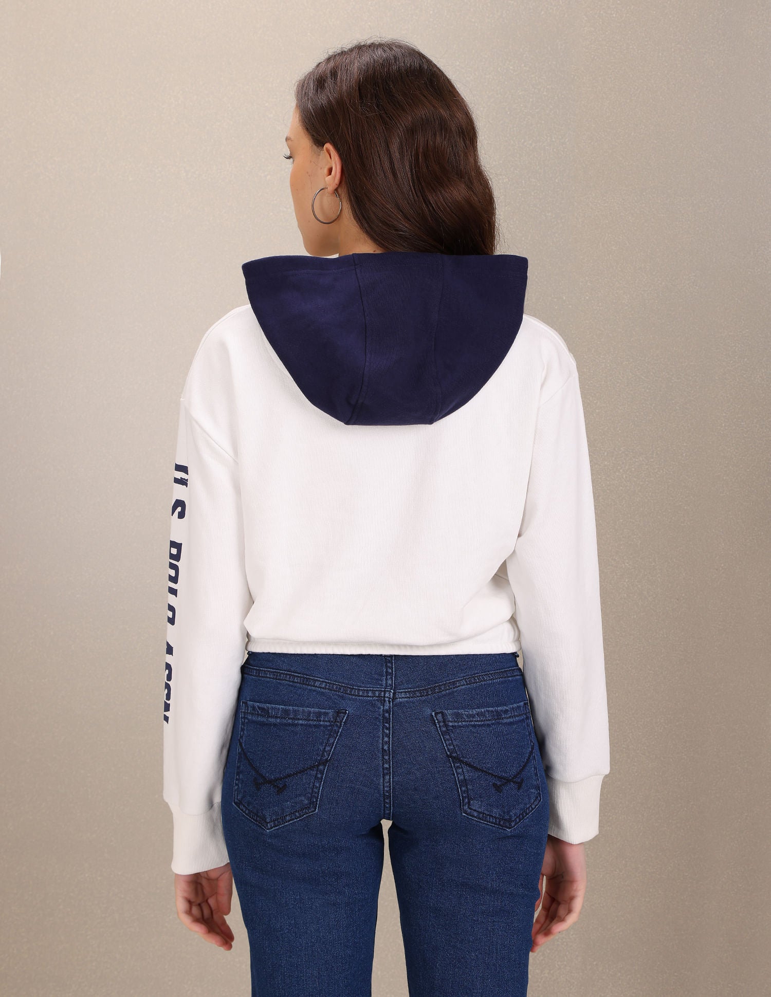 Colour Block Typographic Print Cropped Sweatshirt White - U.S. Polo Assn. India | Large