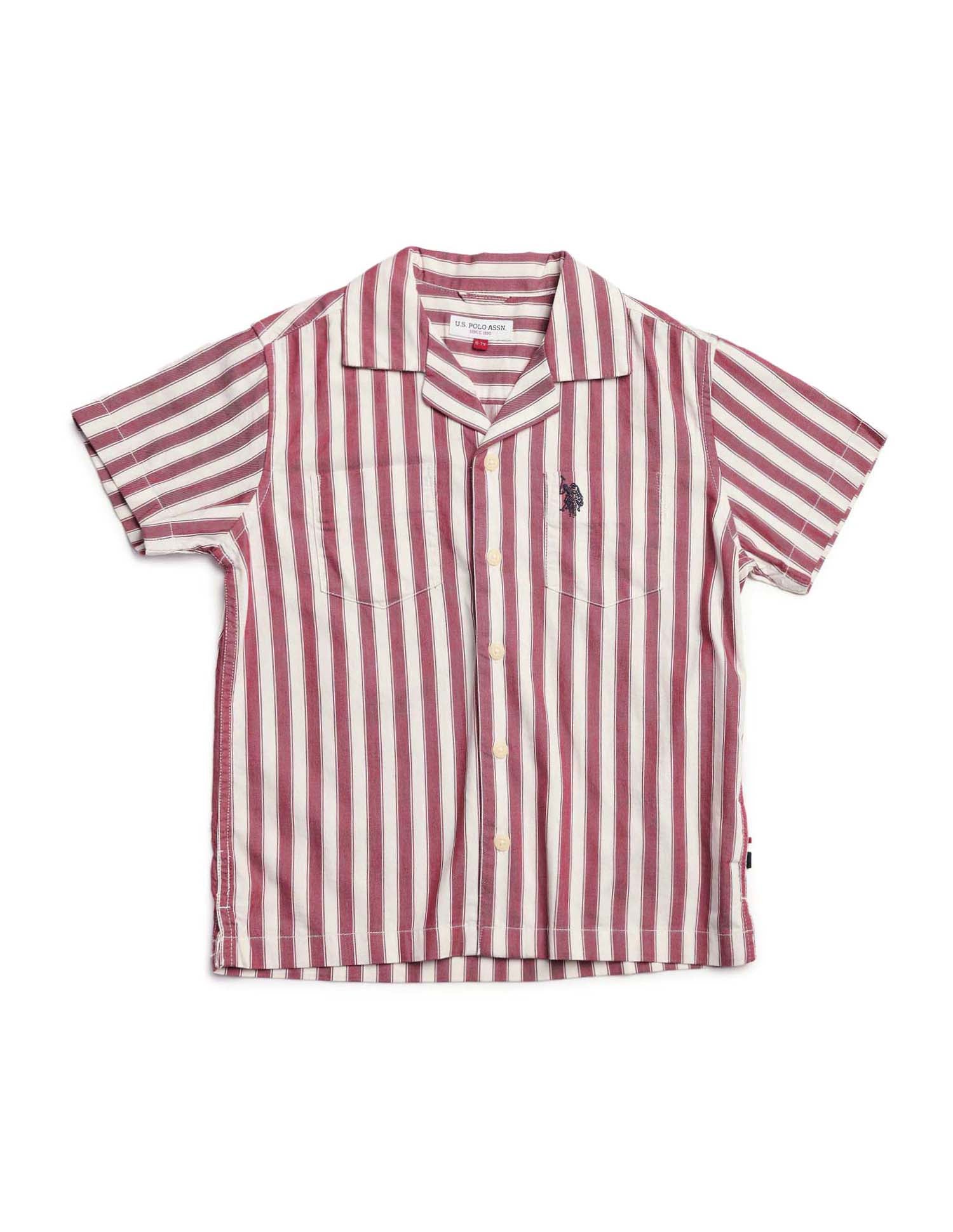Boys Vertical Striped Relaxed Fit Shirt Red - U.S. POLO ASSN. | Large