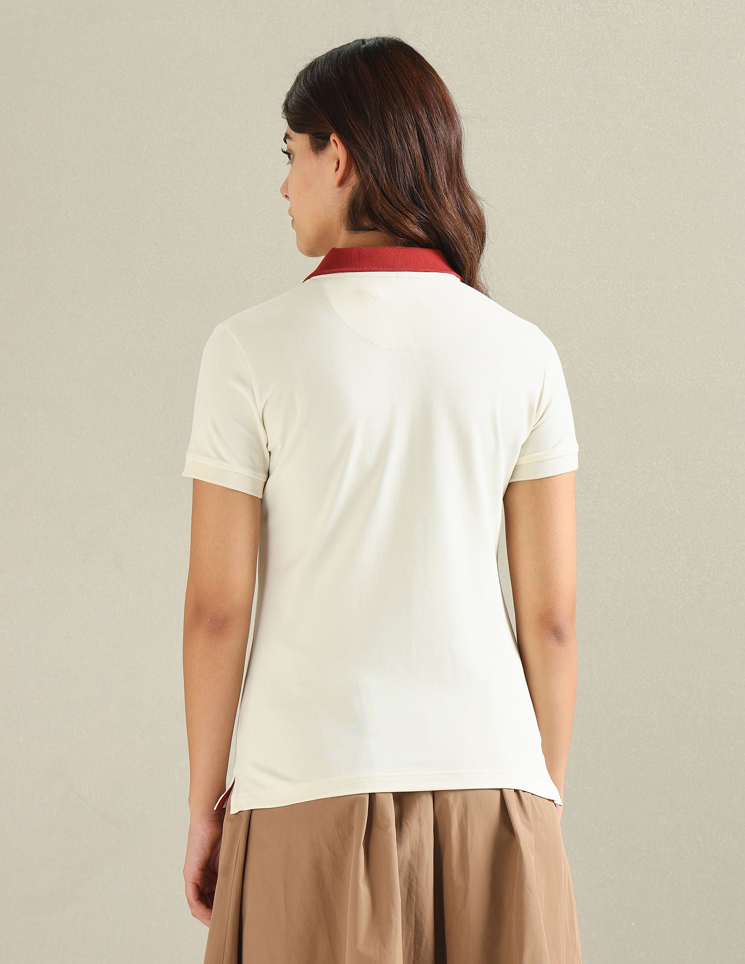 Contrast Collar Pique Polo Shirt Ecru - U.S. POLO ASSN. | Large