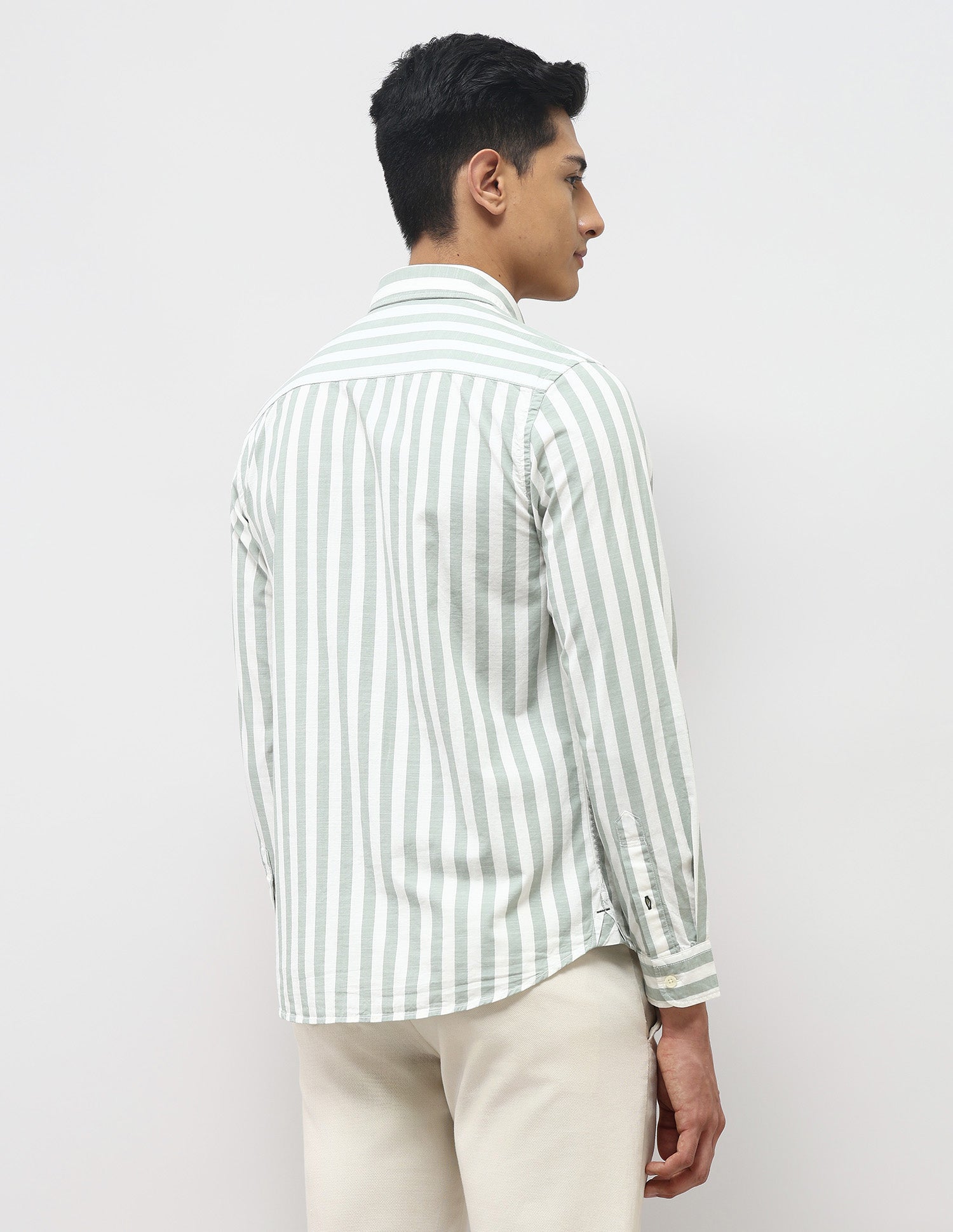 Vertical Striped Pure Cotton Shirt Light Green - U.S. Polo Assn. India | Large