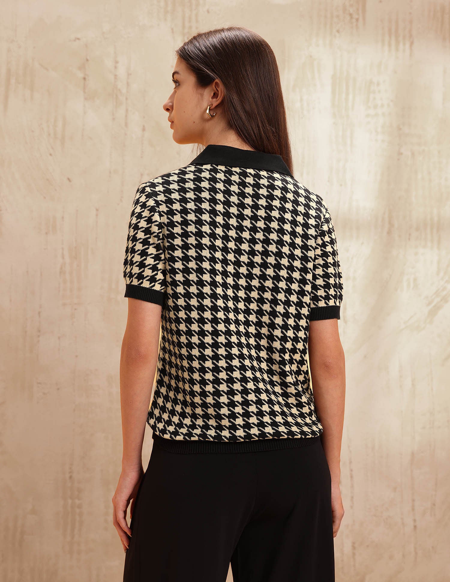 Flat Knit Polo With V Neck And Houndstooth Jacquard Pattern Black - U.S. Polo Assn. India | Large