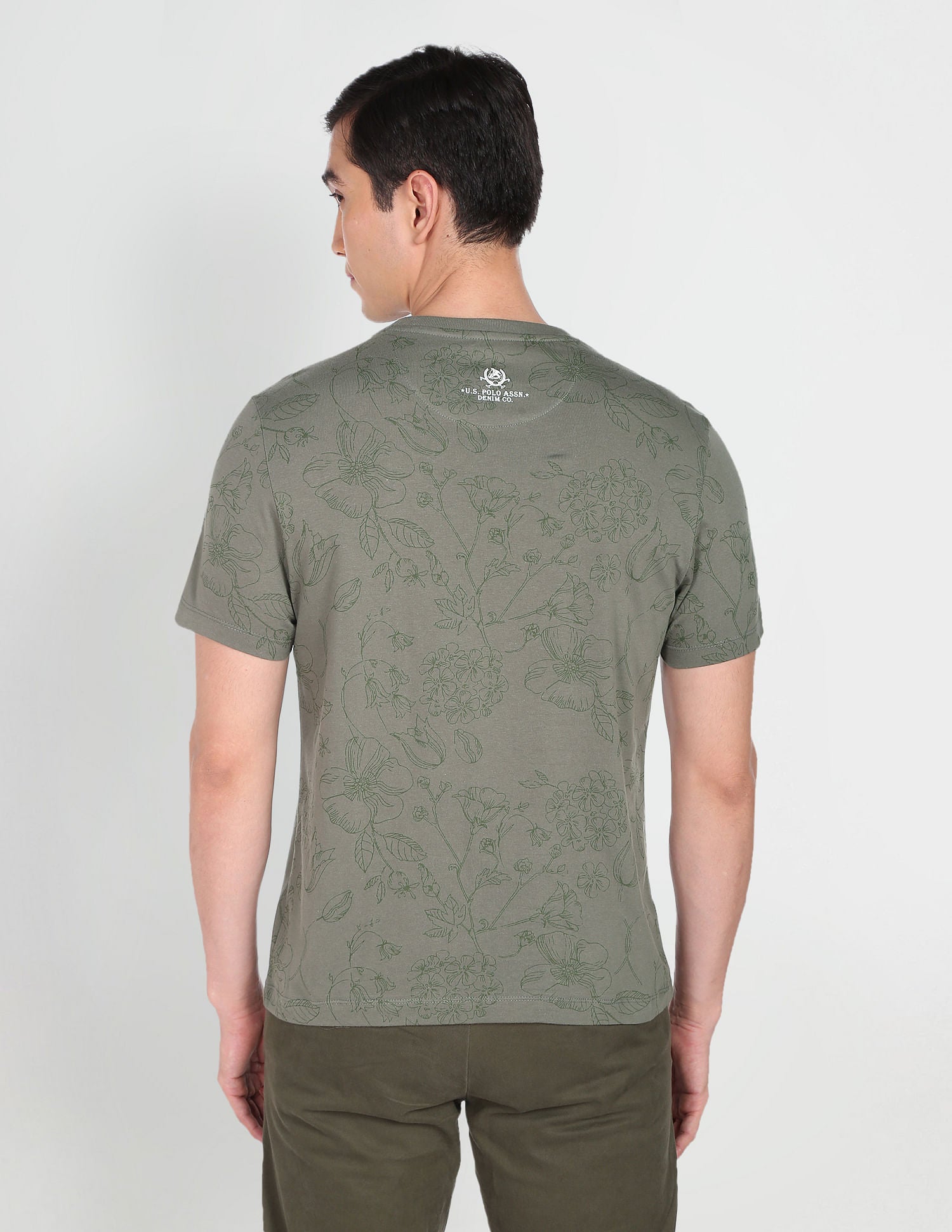 Crew Neck Floral Print T-Shirt Olive - U.S. Polo Assn. India | Large