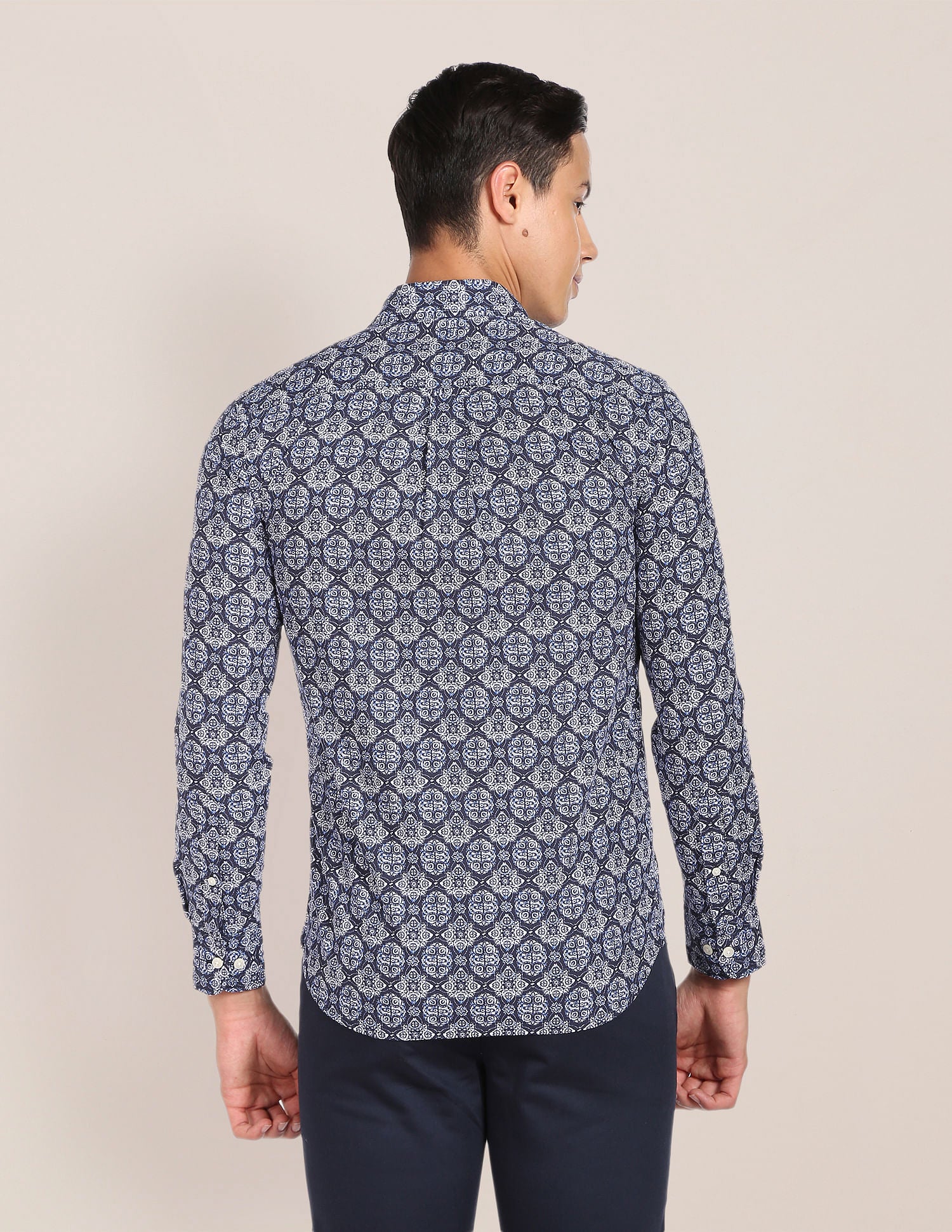 Spread Collar Printed Cotton Casual Shirt Navy - U.S. POLO ASSN. | Large