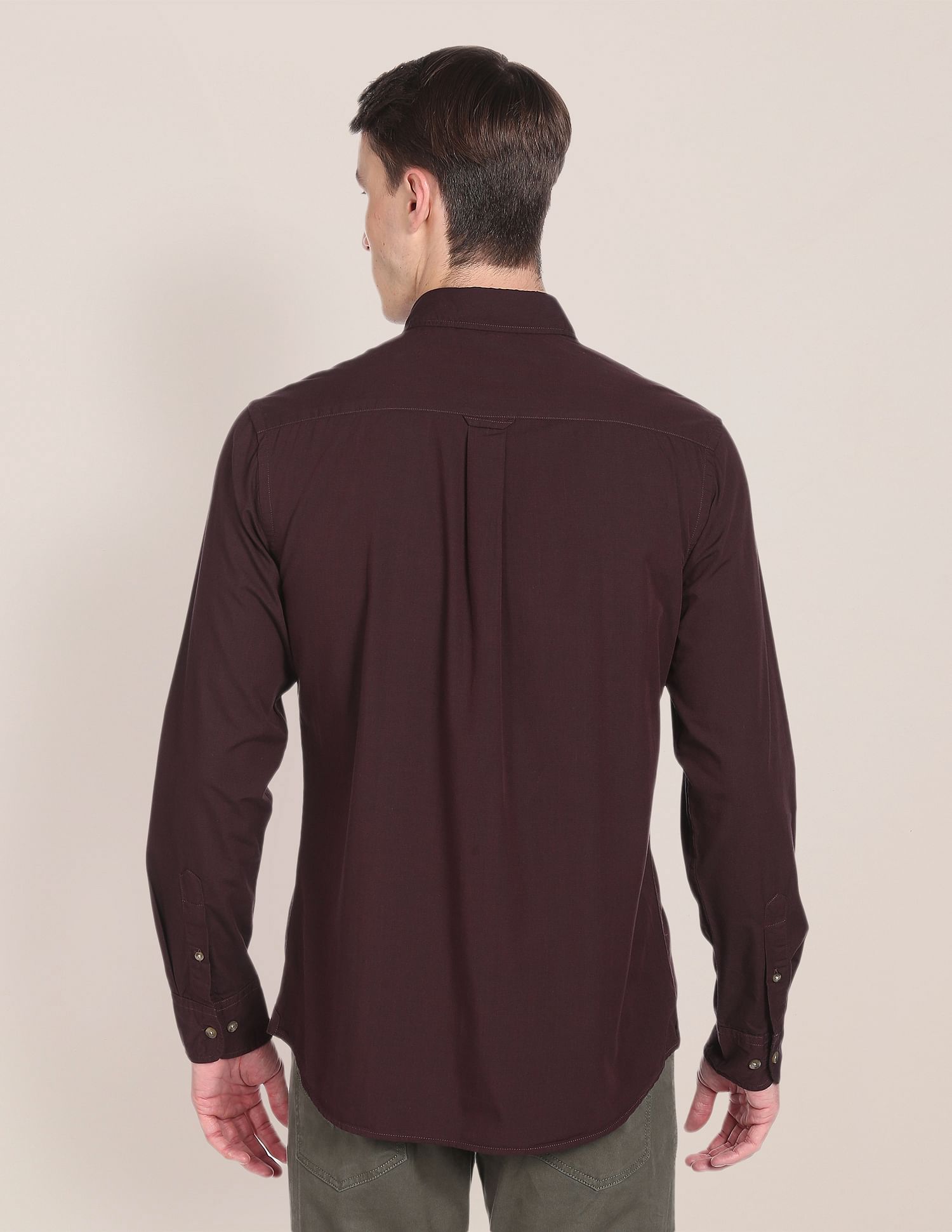 Tailored Regular Fit Solid Casual Shirt Dark Maroon - U.S. Polo Assn. India | Large