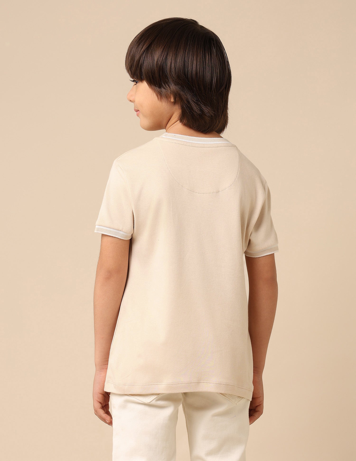 Boys Brand Embroidered Pure Cotton T Shirt Beige - U.S. POLO ASSN. | Large