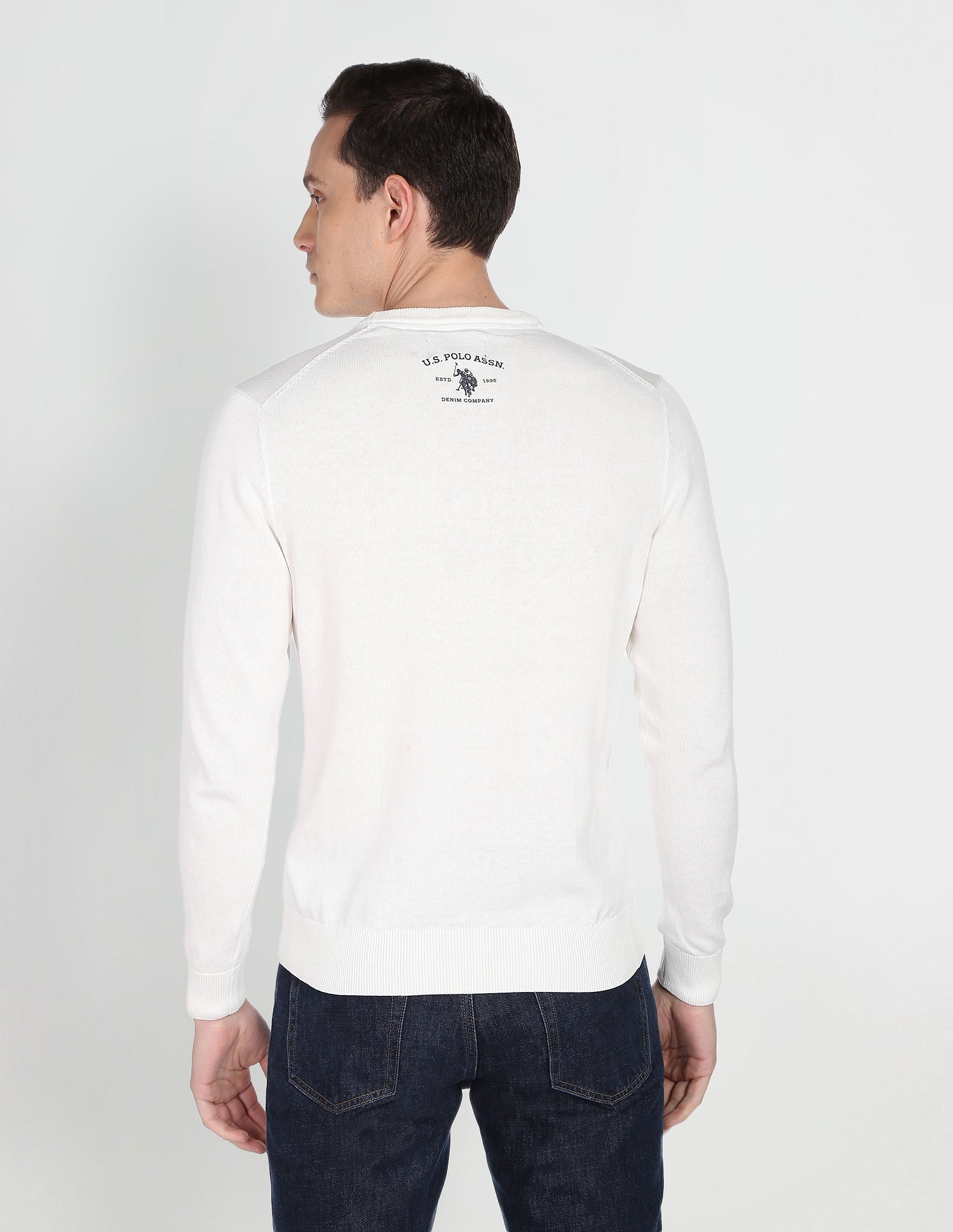 Crew Neck Graphic Print Cotton Sweater