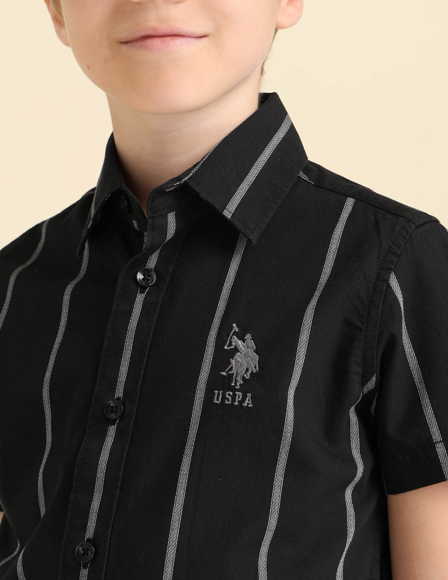 Boys Vertical Striped Regular Fit Shirt Black - U.S. POLO ASSN. | Large