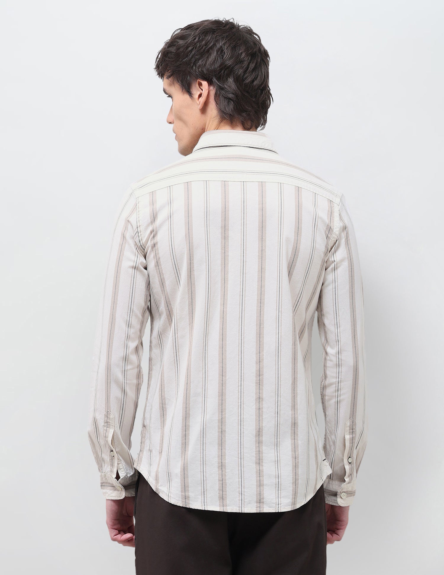 Vertical Striped Regular Fit Shirt Beige - U.S. Polo Assn. India | Large