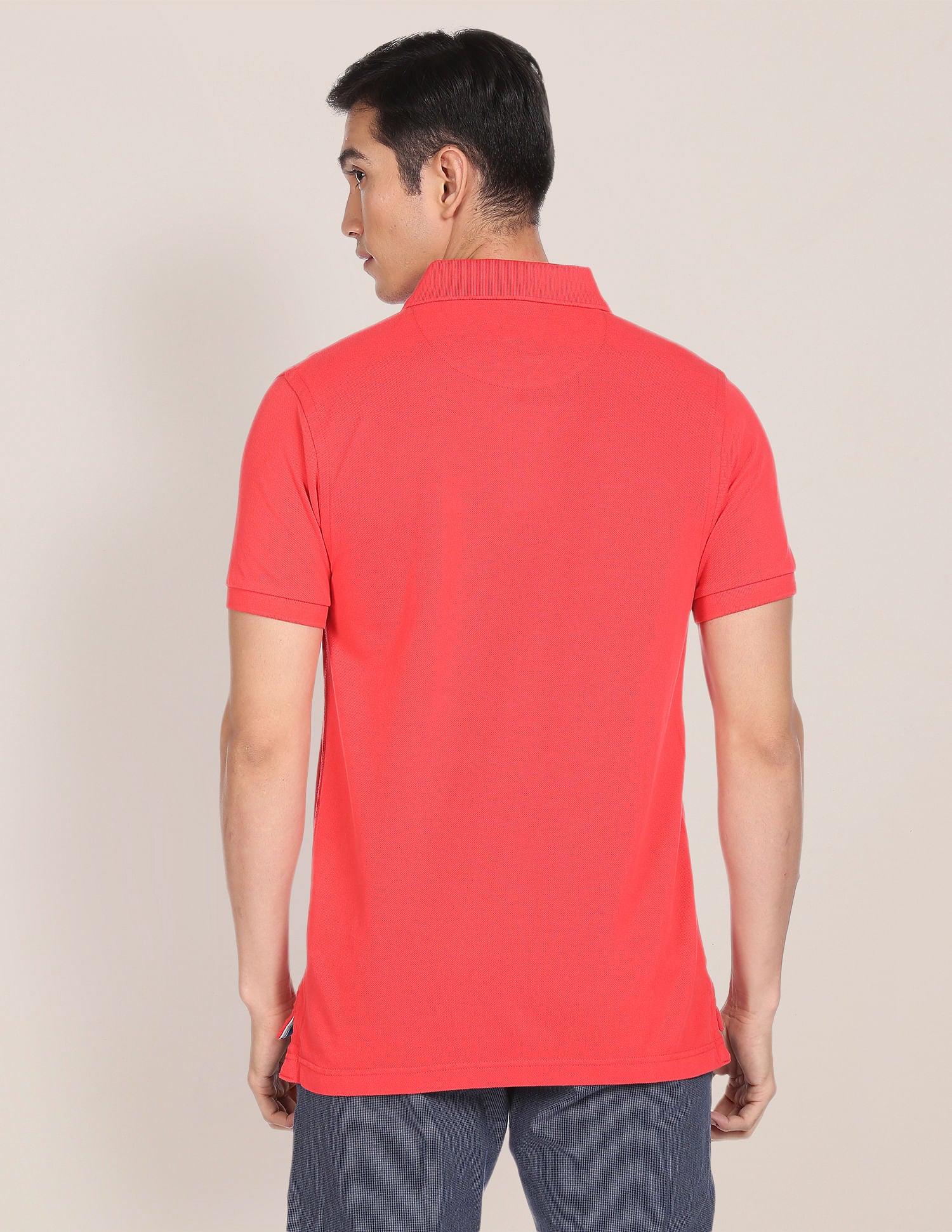 Ribbed Collar Solid Polo Shirt Coral - U.S. POLO ASSN. | Large