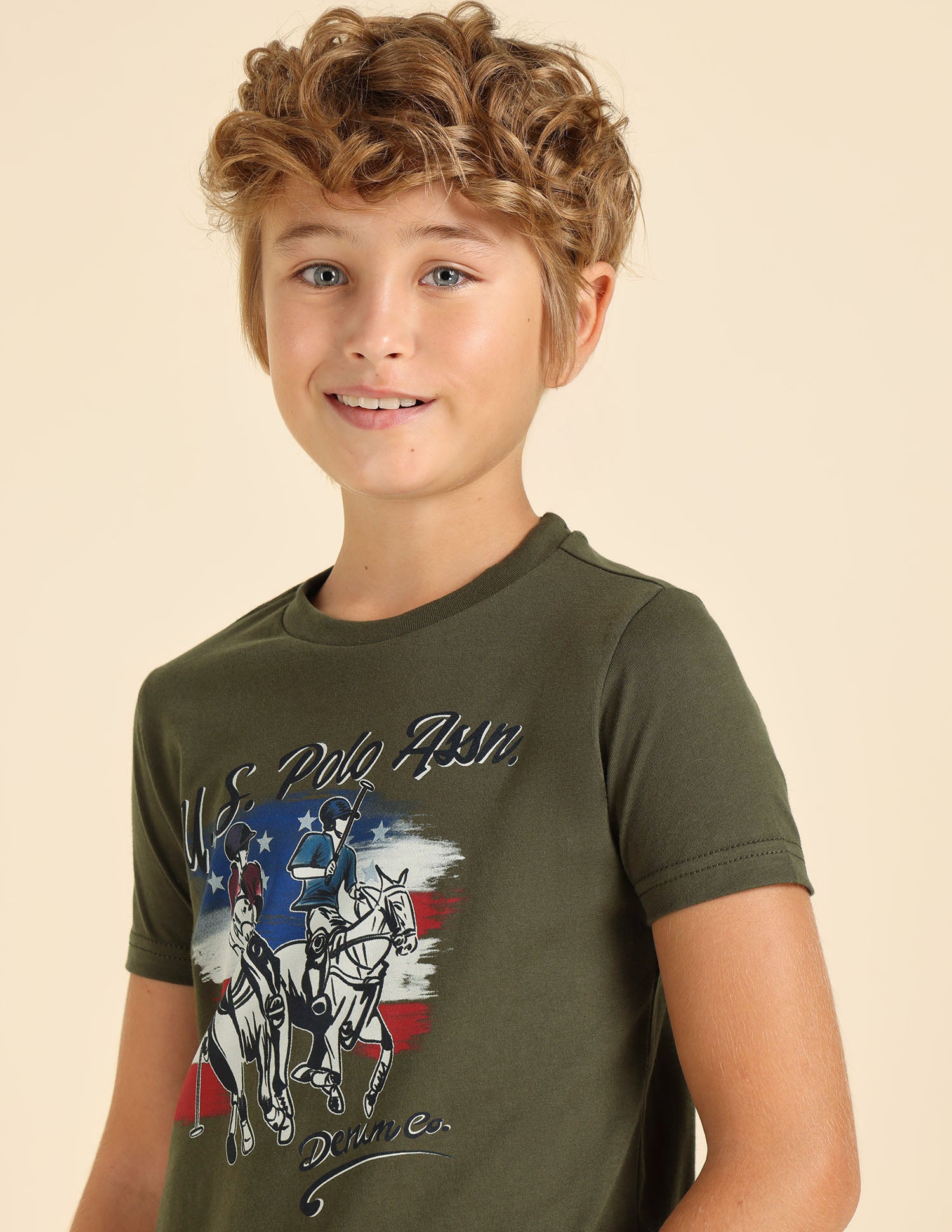 Boys Graphic Printed Regular Fit T-Shirt Olive - U.S. POLO ASSN. | Large