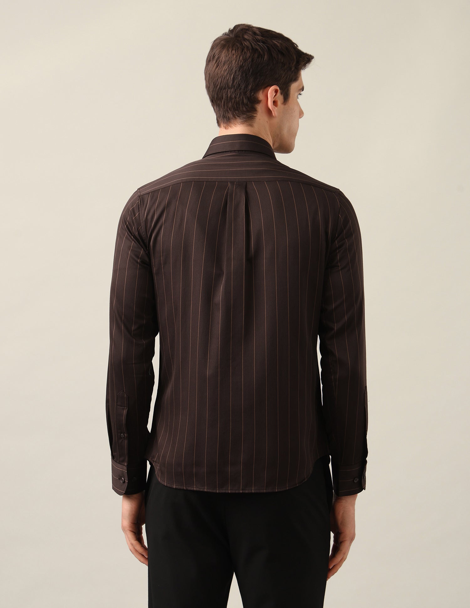 Vertical Striped Satin Shirt Brown - U.S. Polo Assn. India | Large