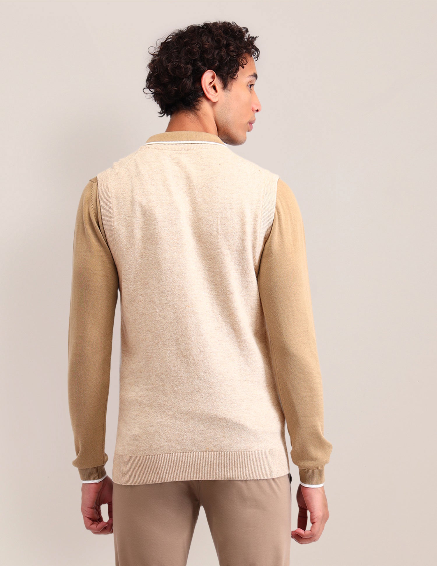 Textured Regular Fit Sweater Beige - U.S. Polo Assn. India | Large