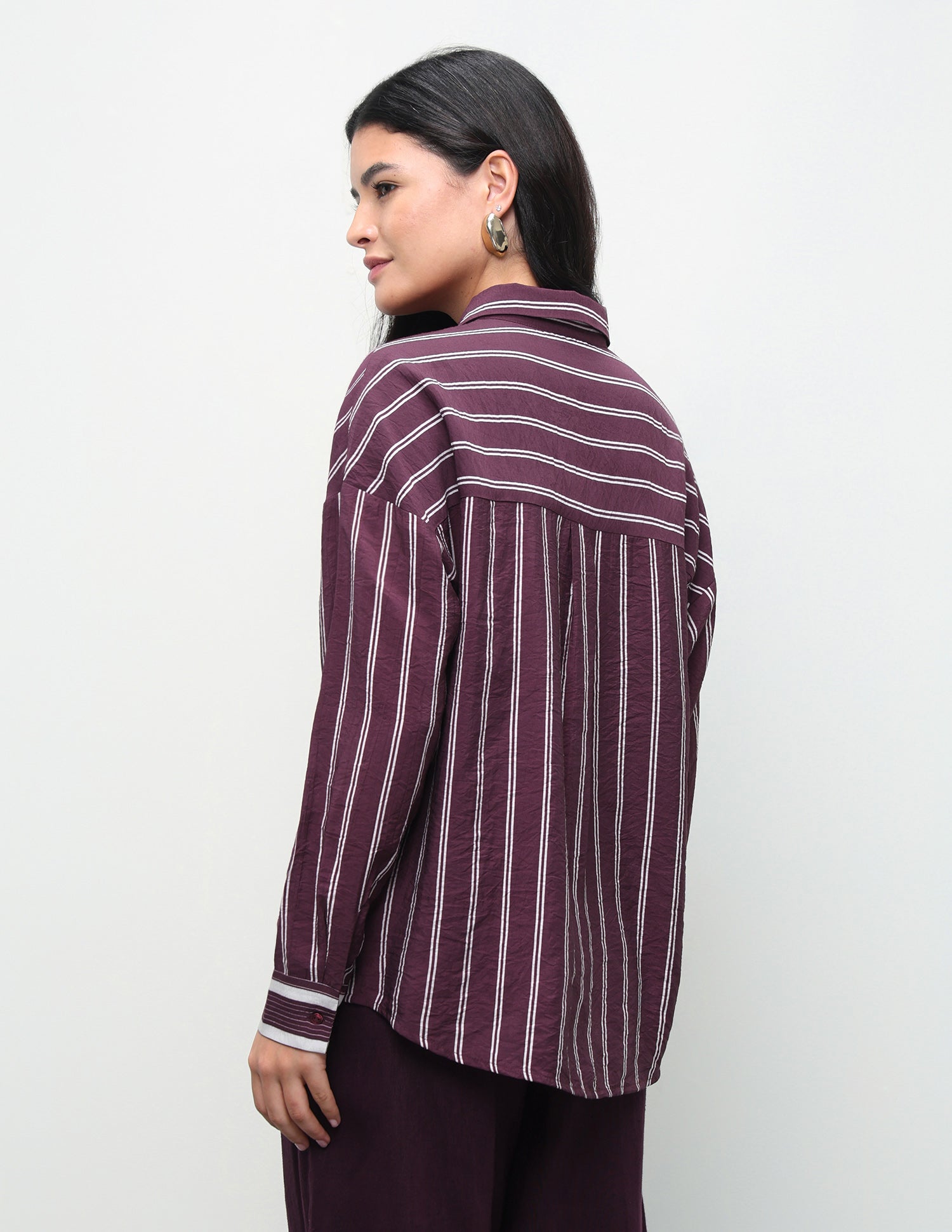 Vertical Striped Boyfriend Fit Shirt Wine - U.S. Polo Assn. India | Large