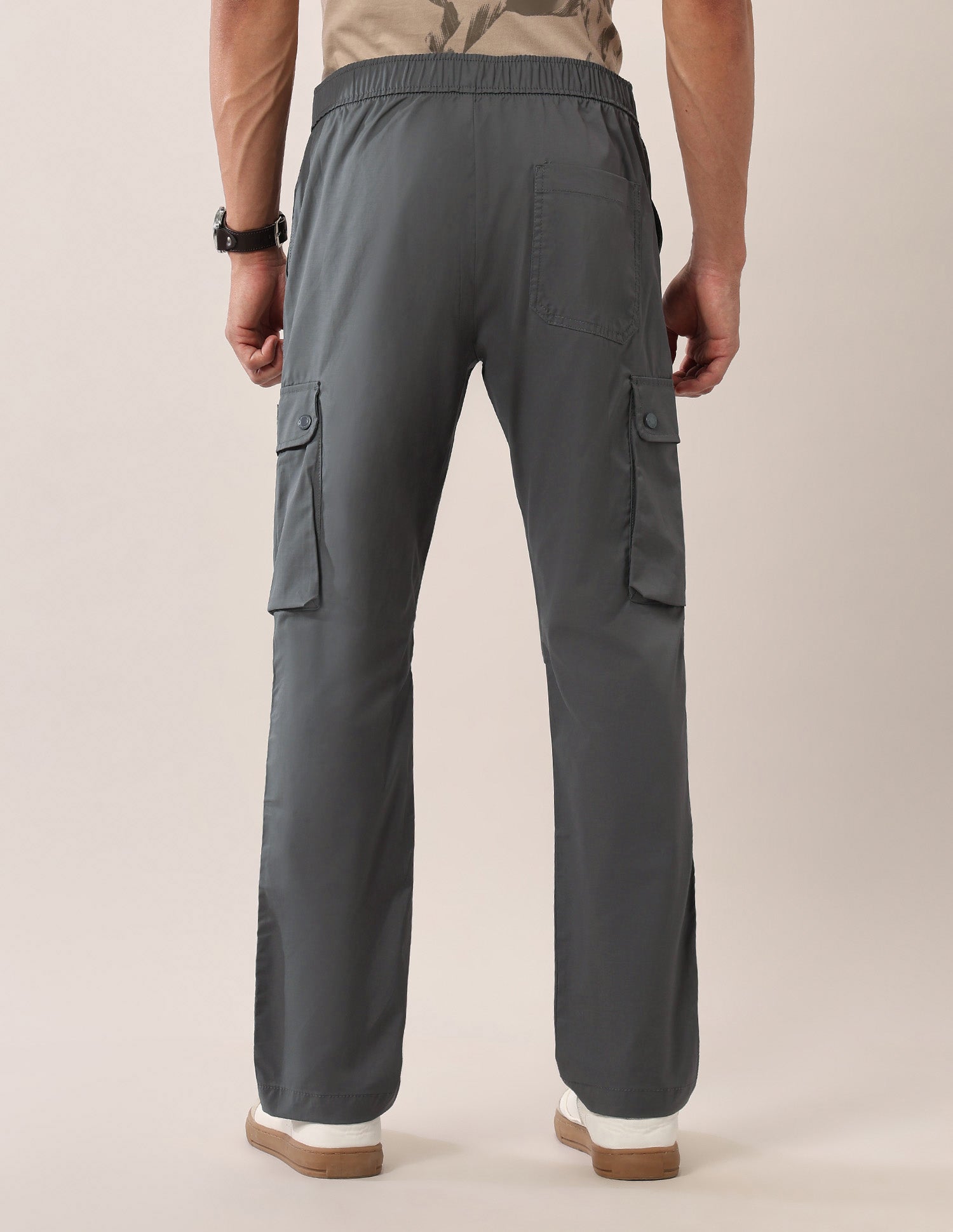 Mid Rise Solid Straight Fit Cargos Charcoal - U.S. Polo Assn. India | Large