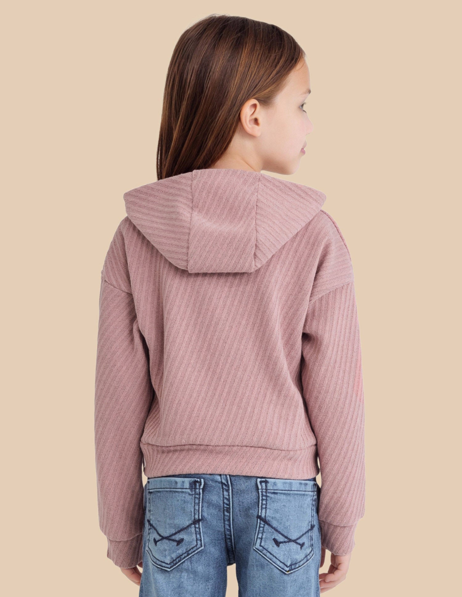 Girls Diagonal Striped Zipper Sweatshirt Pink - U.S. Polo Assn. India | Large