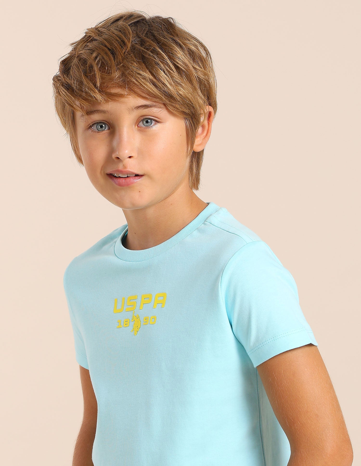 Boys Solid Regular Fit T-Shirt Light Blue - U.S. POLO ASSN. | Large