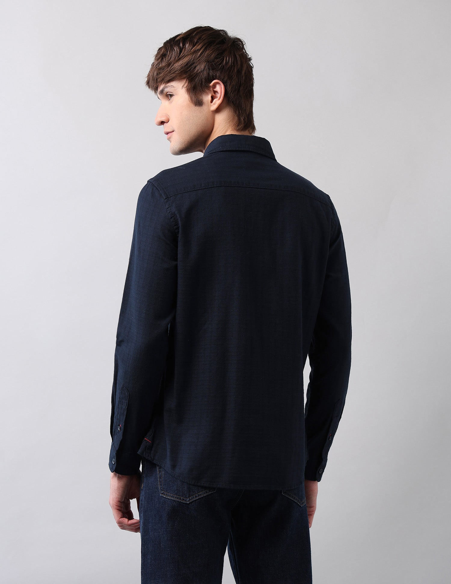 Pure Cotton Textured Shirt Navy - U.S. Polo Assn. India | Large