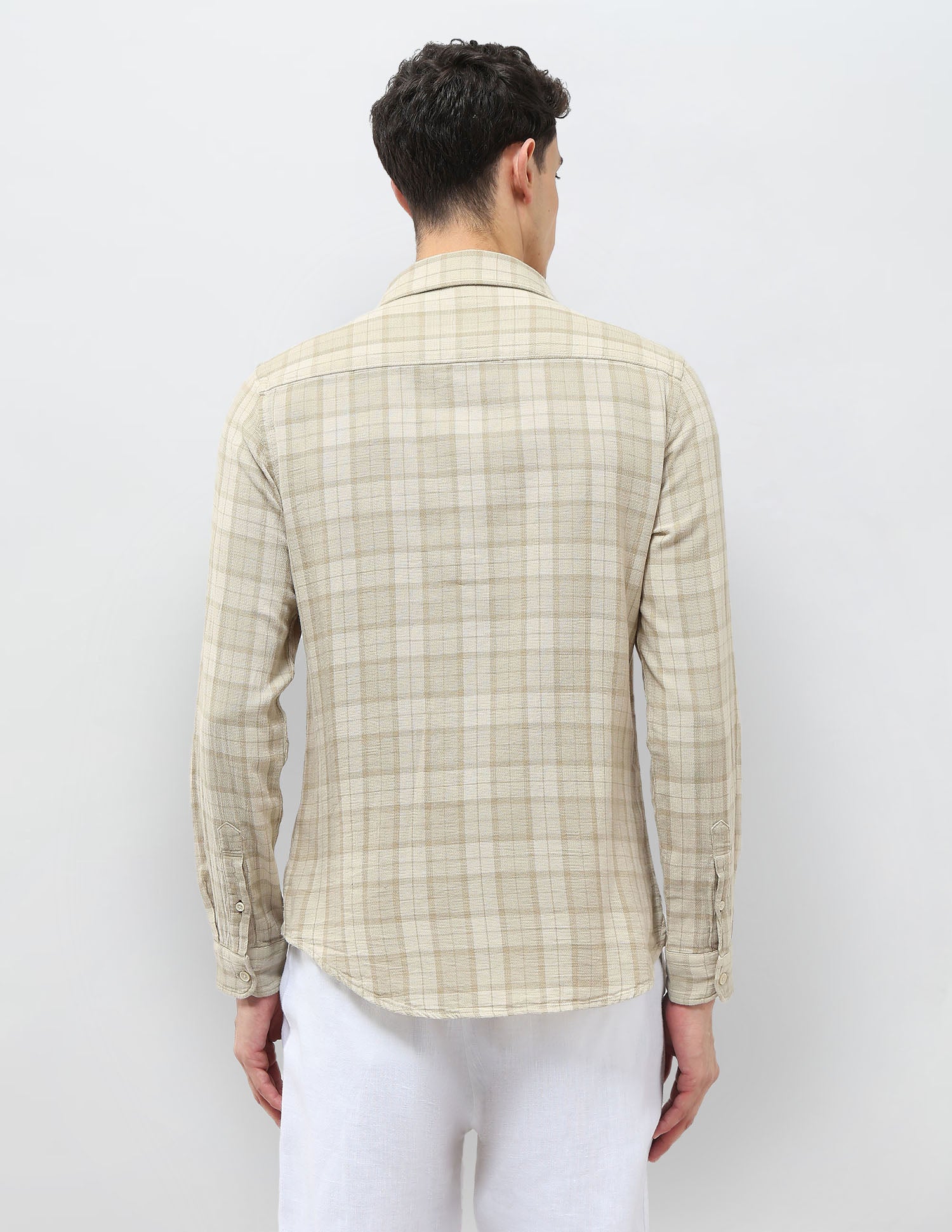 Tartan Checked Dobby Shirt Light Beige - U.S. Polo Assn. India | Large