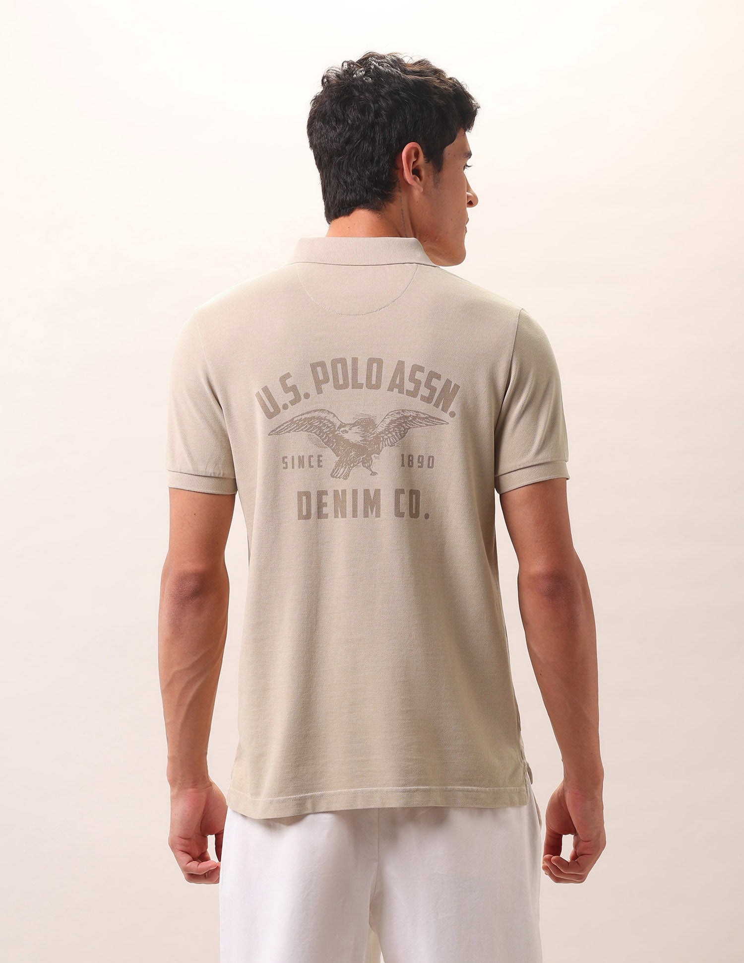 Brand Printed Pure Cotton Polo Shirt Stone - U.S. Polo Assn. India | Large