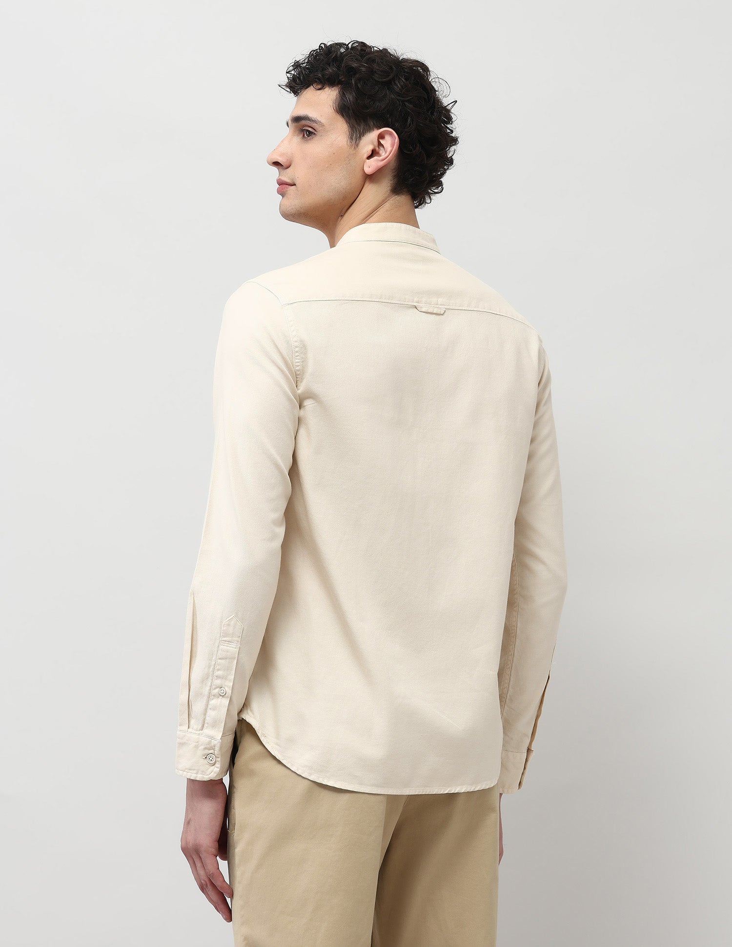 Twill Pure Cotton Mandarin Shirt Ivory - U.S. POLO ASSN. | Large