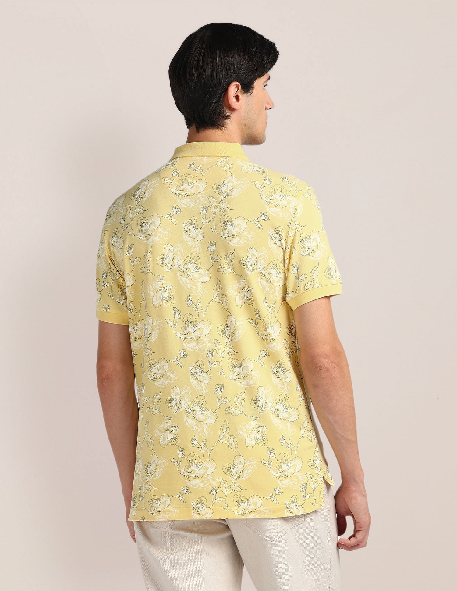 Slim Fit Floral Print Polo Shirt Yellow - U.S. Polo Assn. India | Large